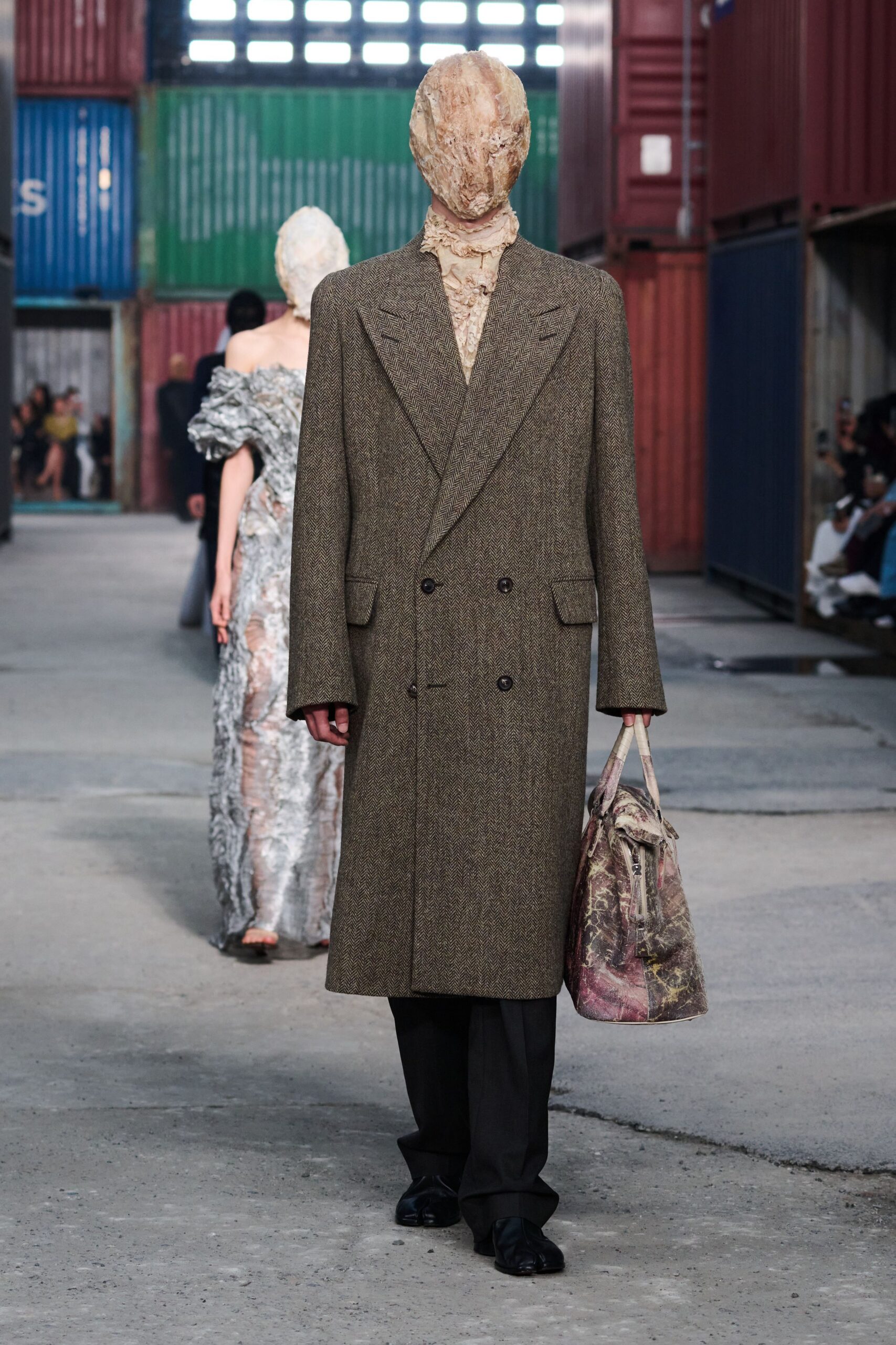 brown tweed long-sleeve double-breasted tailored coat