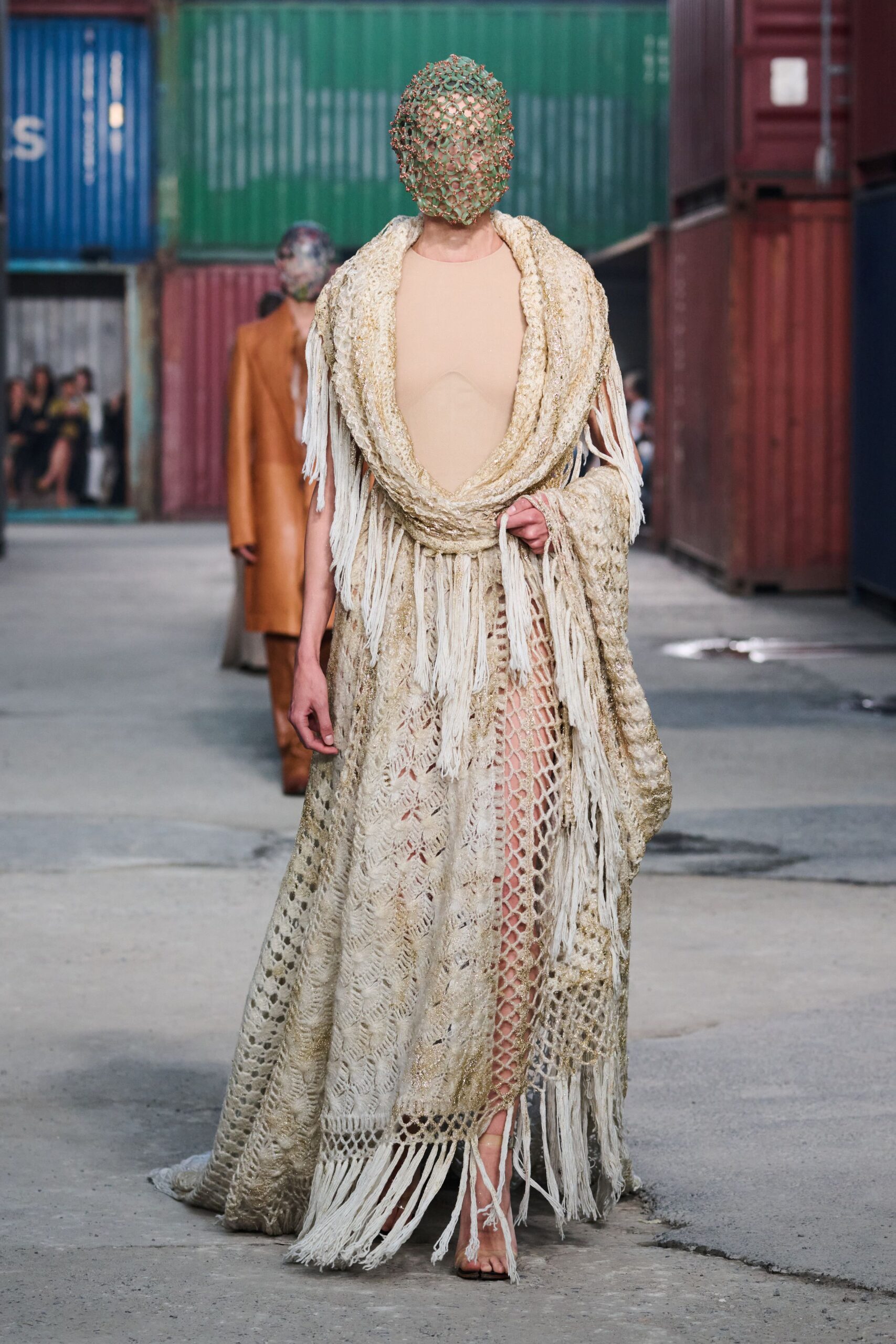 beige relaxed sleeveless gown