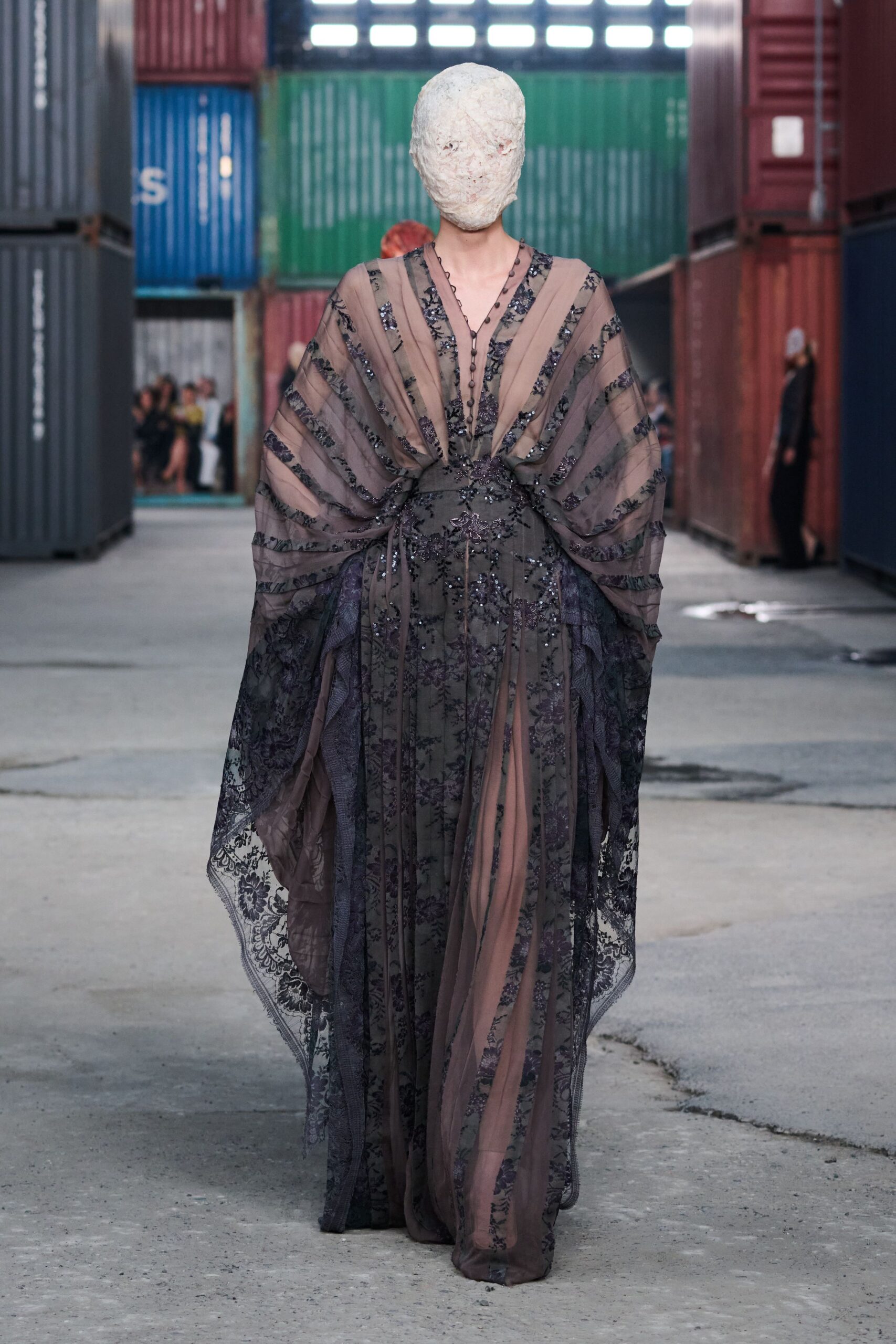 black and purple embroidered gown