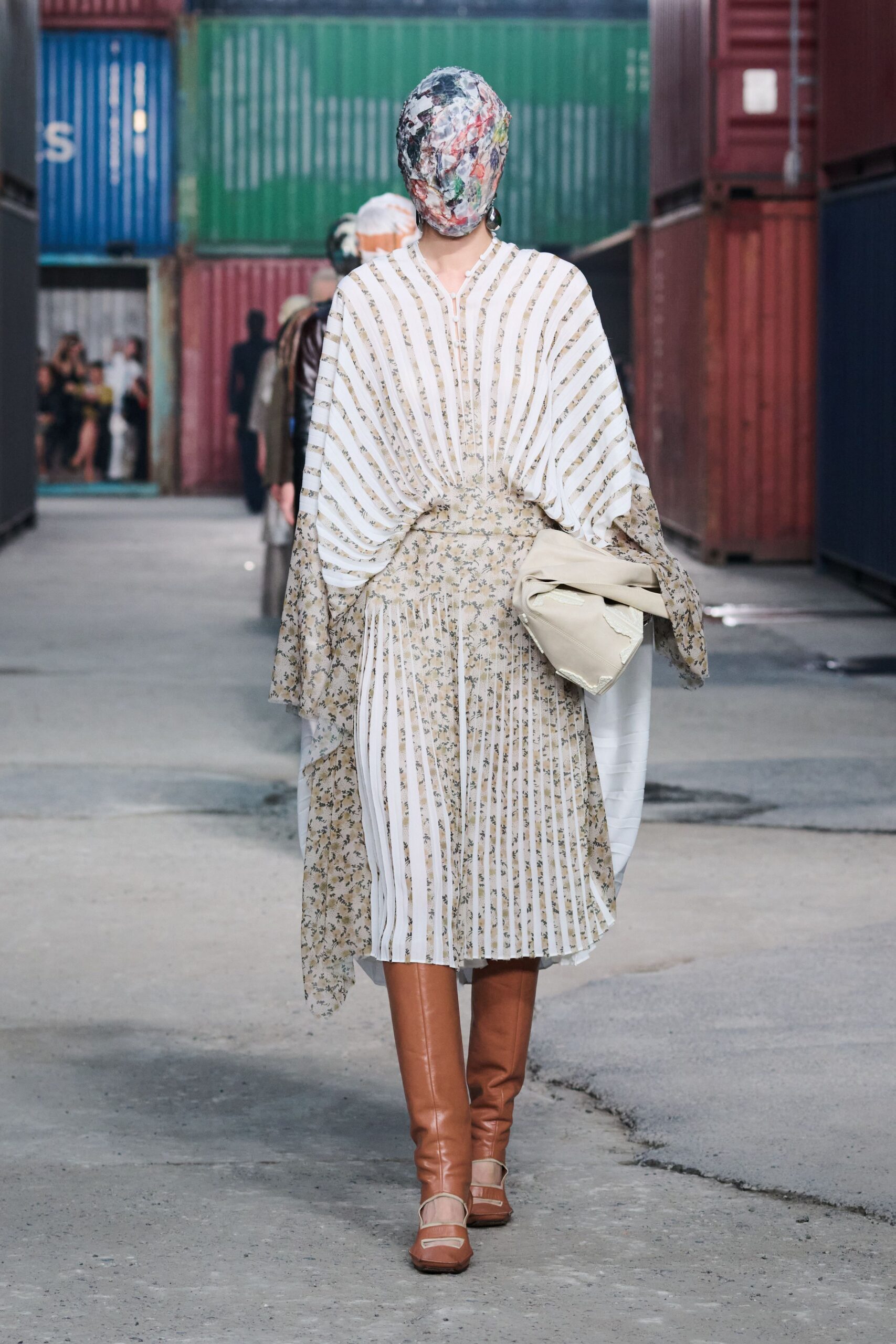 white cotton long-sleeve collared relaxed pleated embroidered dress
