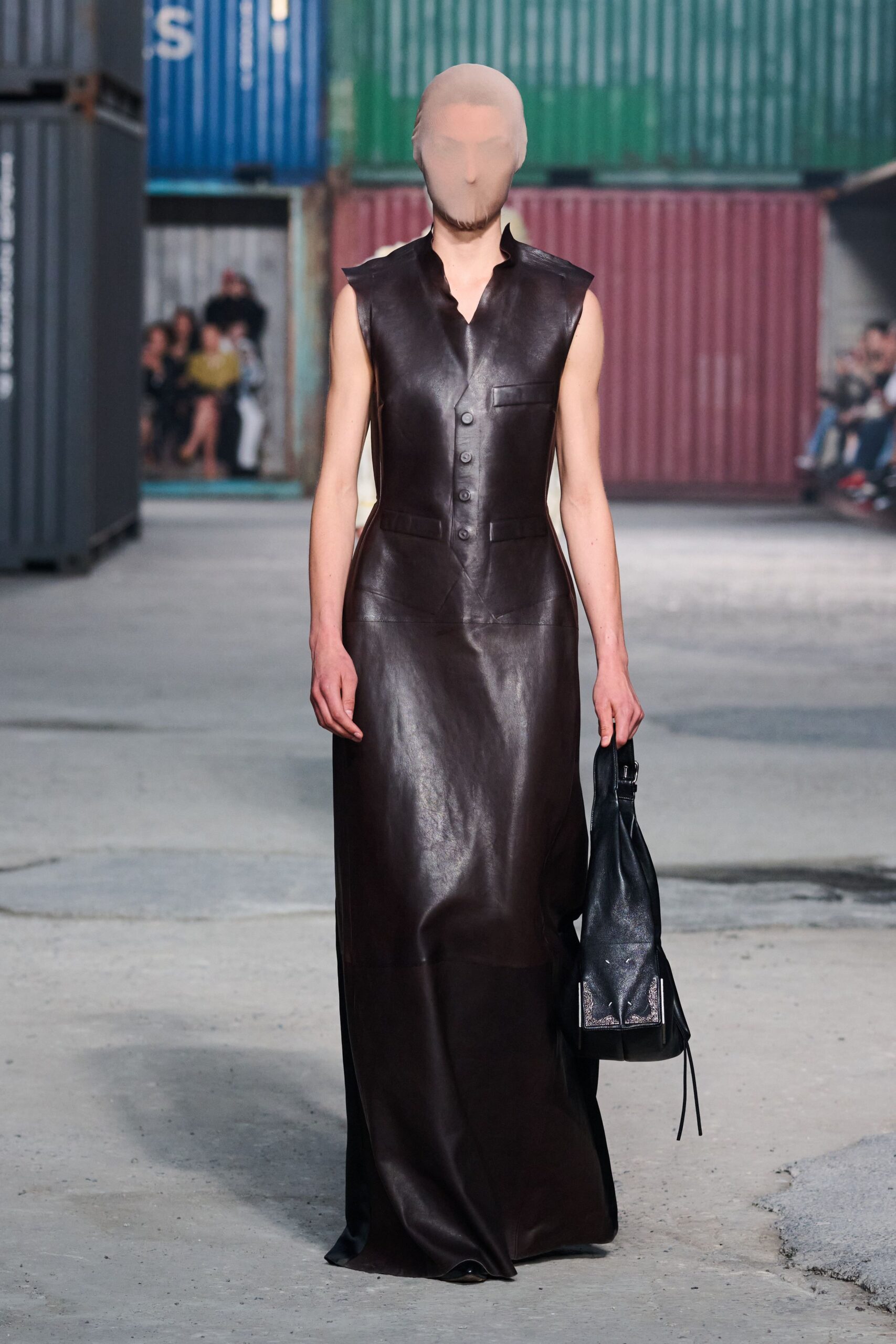 black leather sleeveless collared fitted buttoned maxi dress