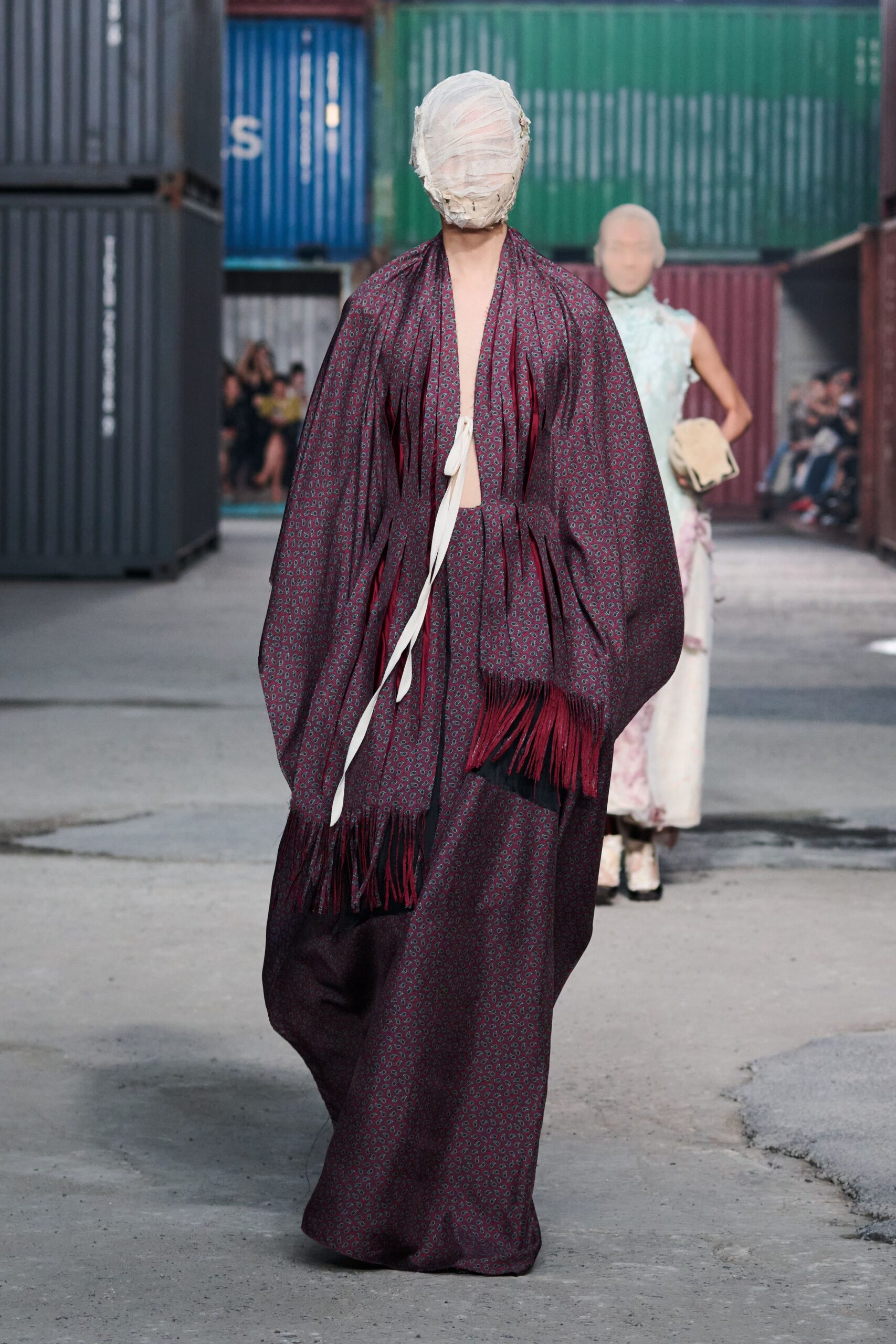 purple silk sleeveless v-neck relaxed draped layered gown