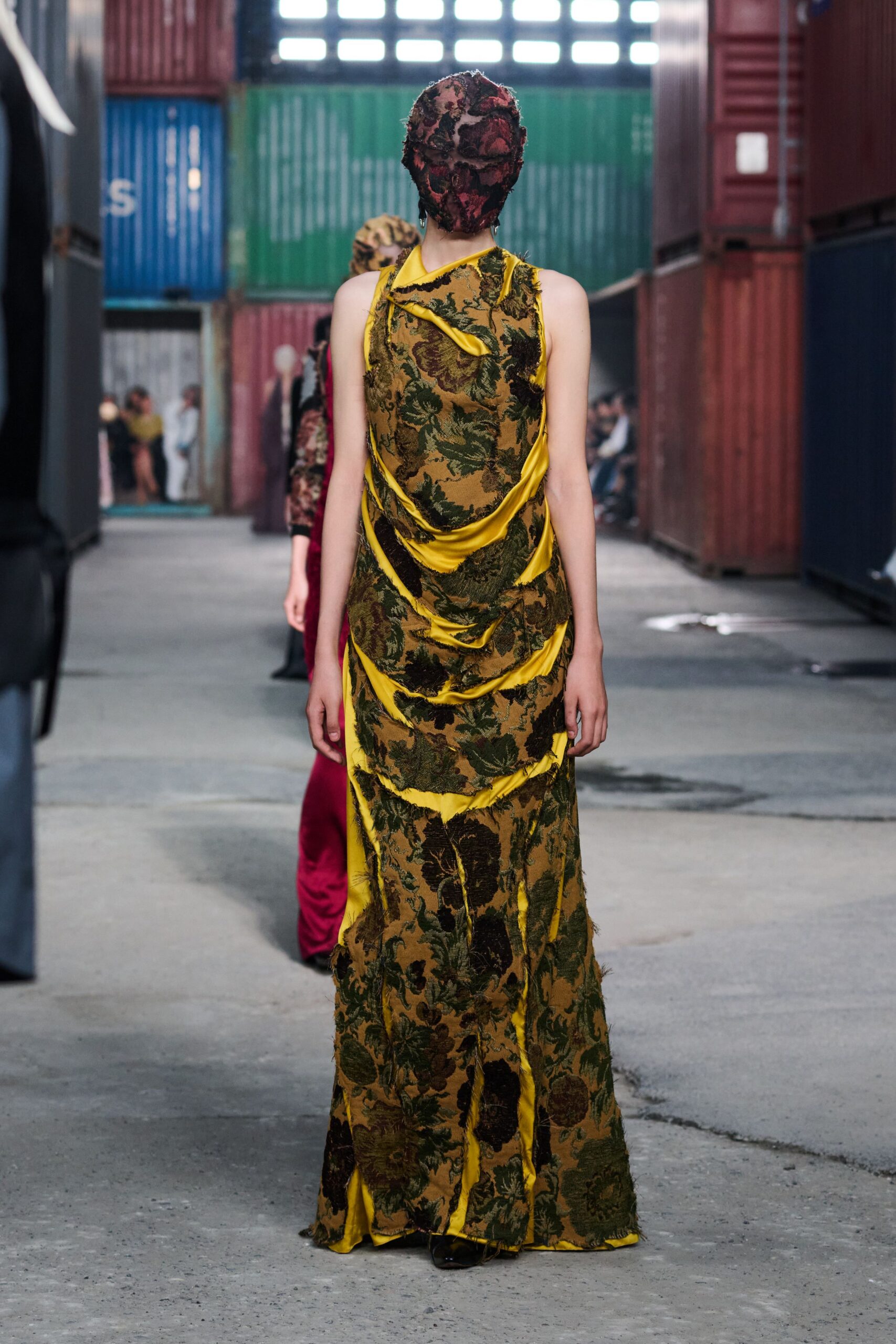 green and yellow floral gown