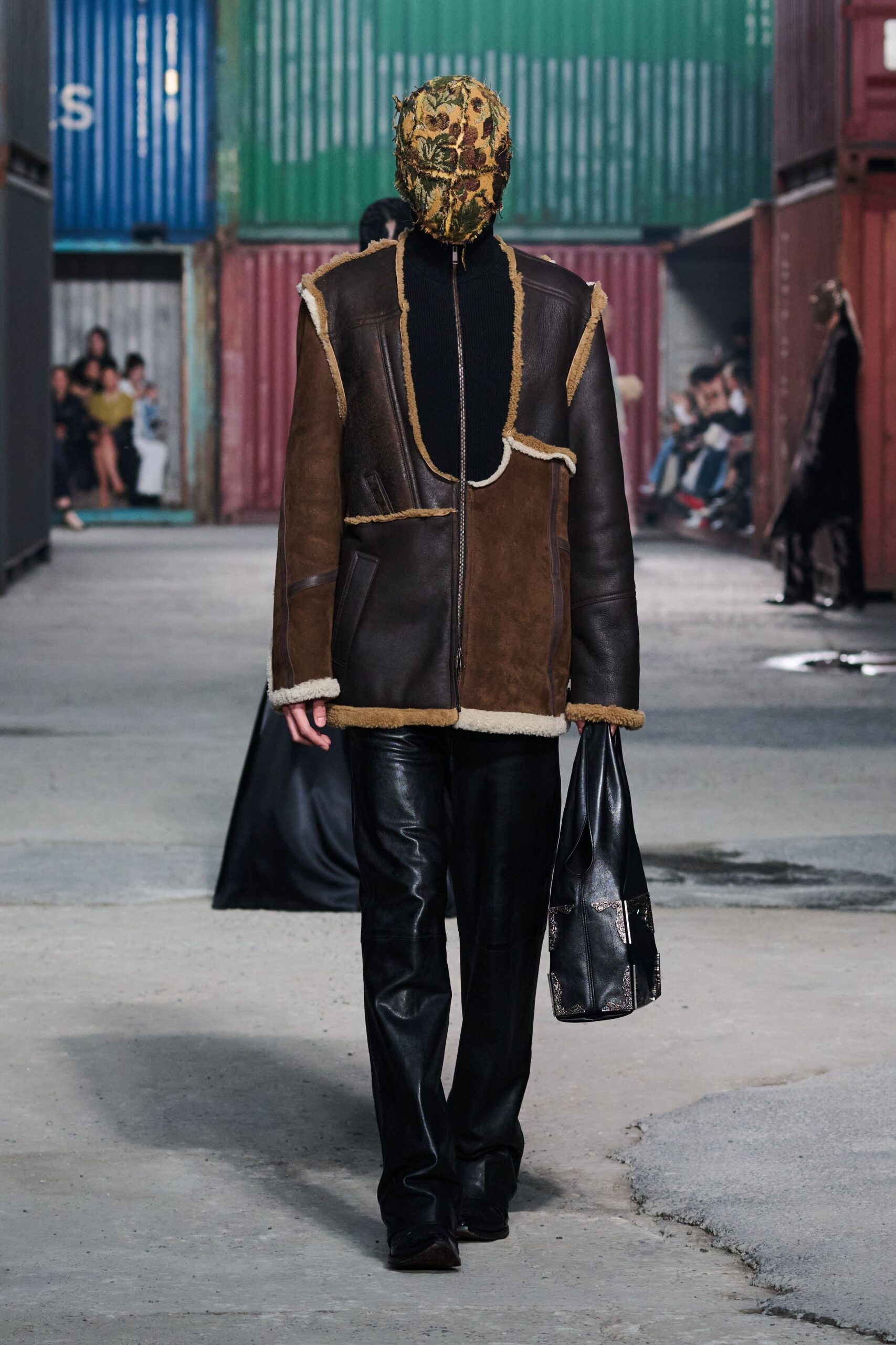 black leather slim straight-leg pants