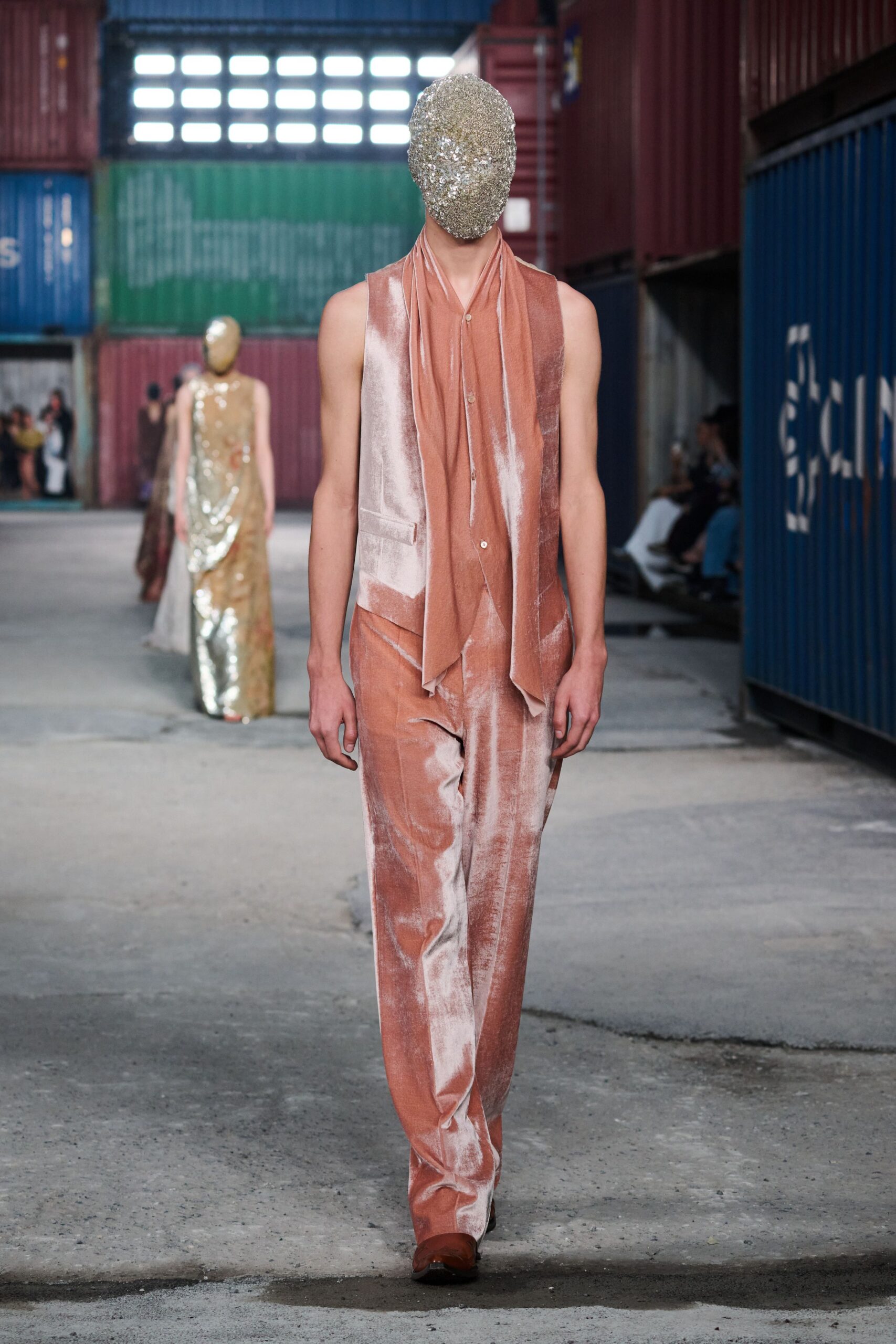 pink velvet relaxed straight-leg shiny pants