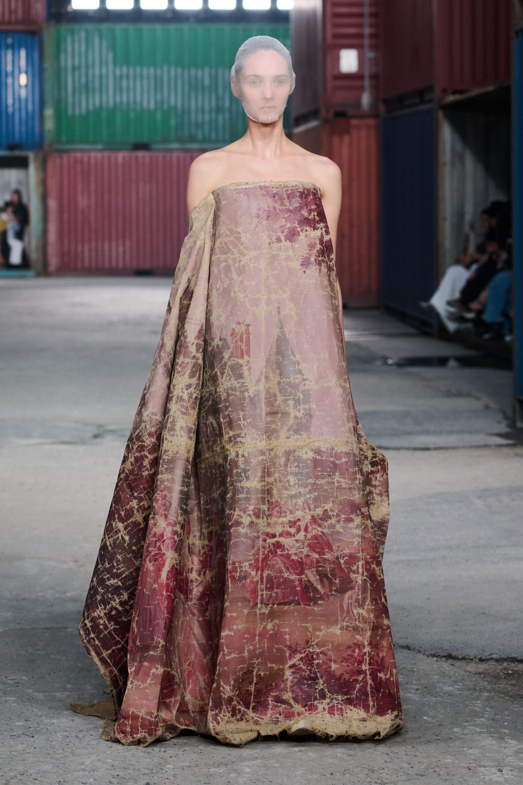 red and gold strapless gown