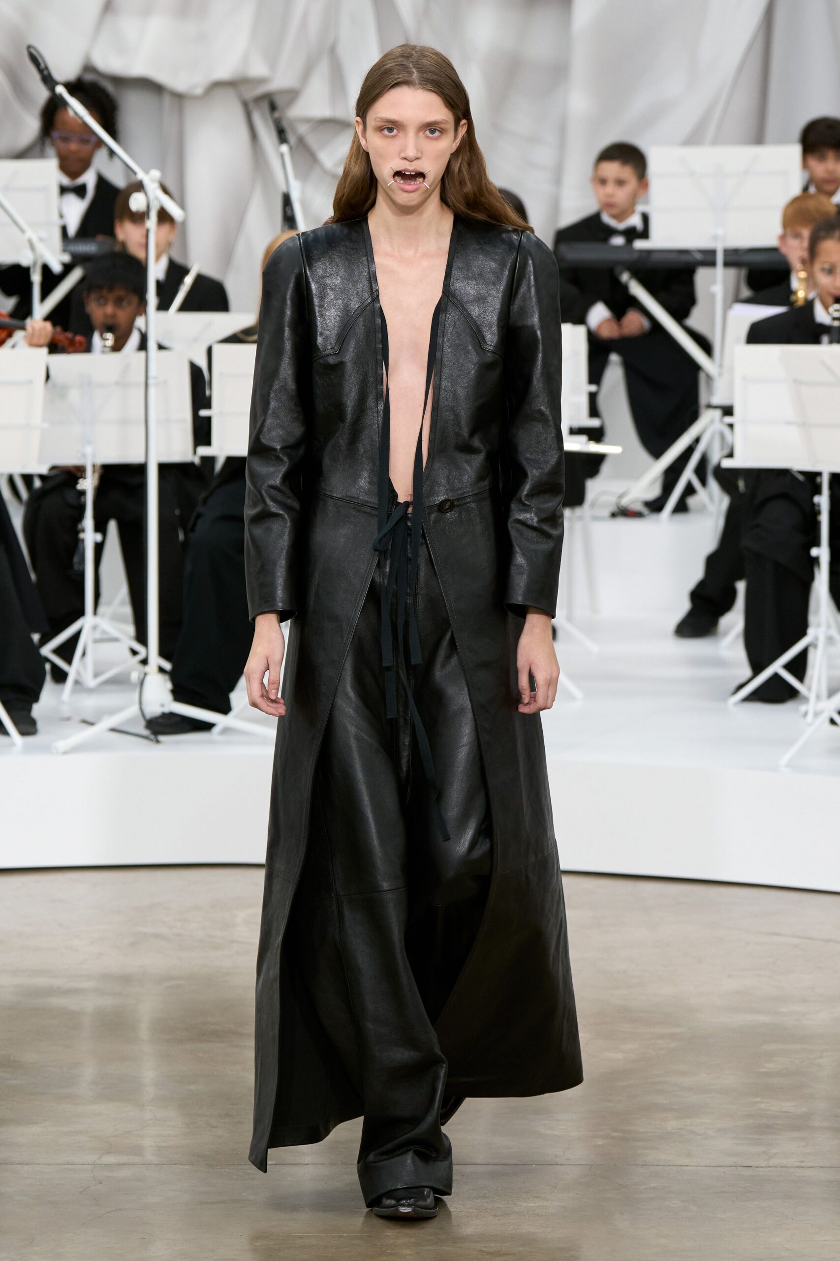 black leather fitted gown