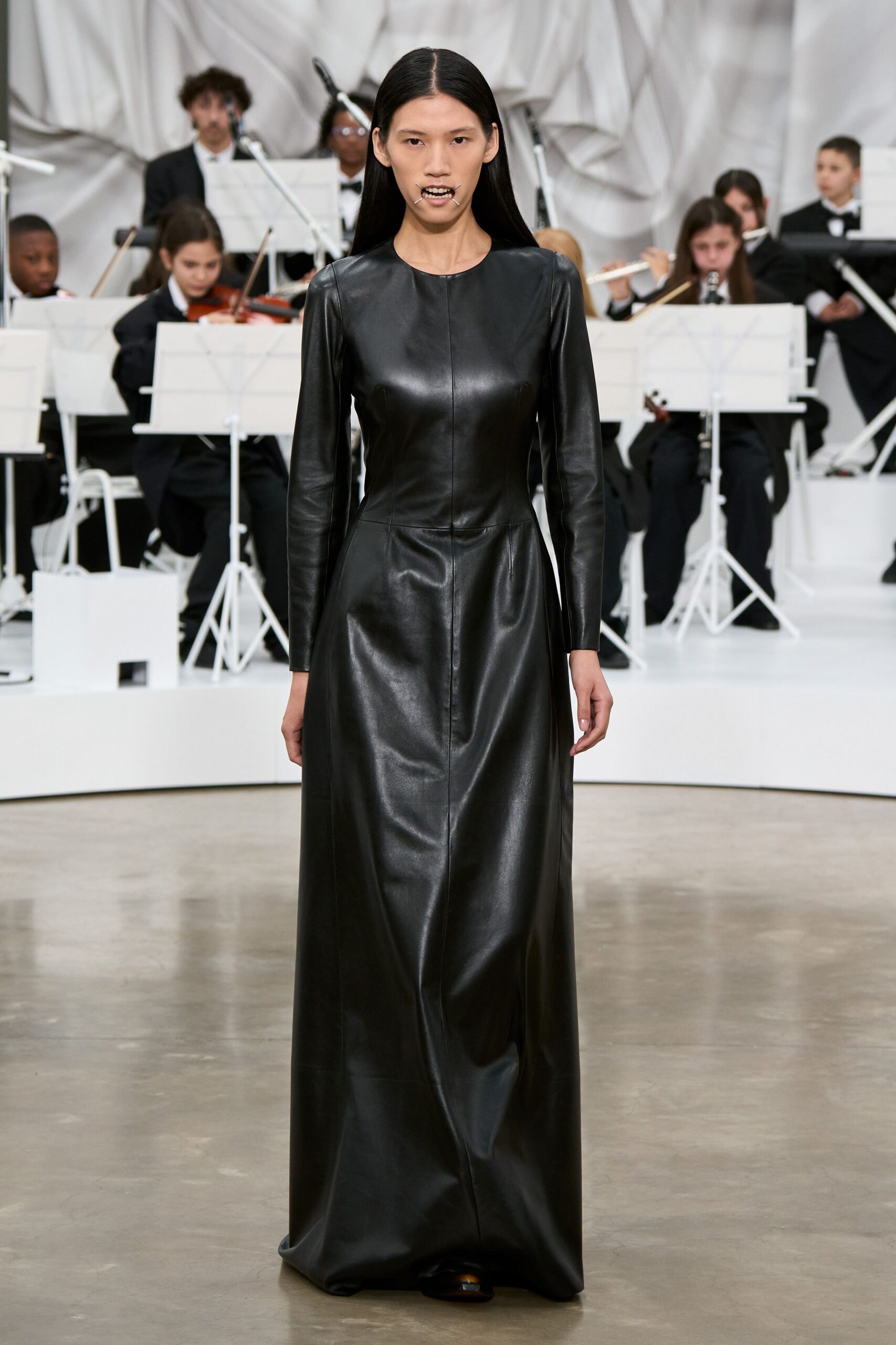 black leather fitted gown