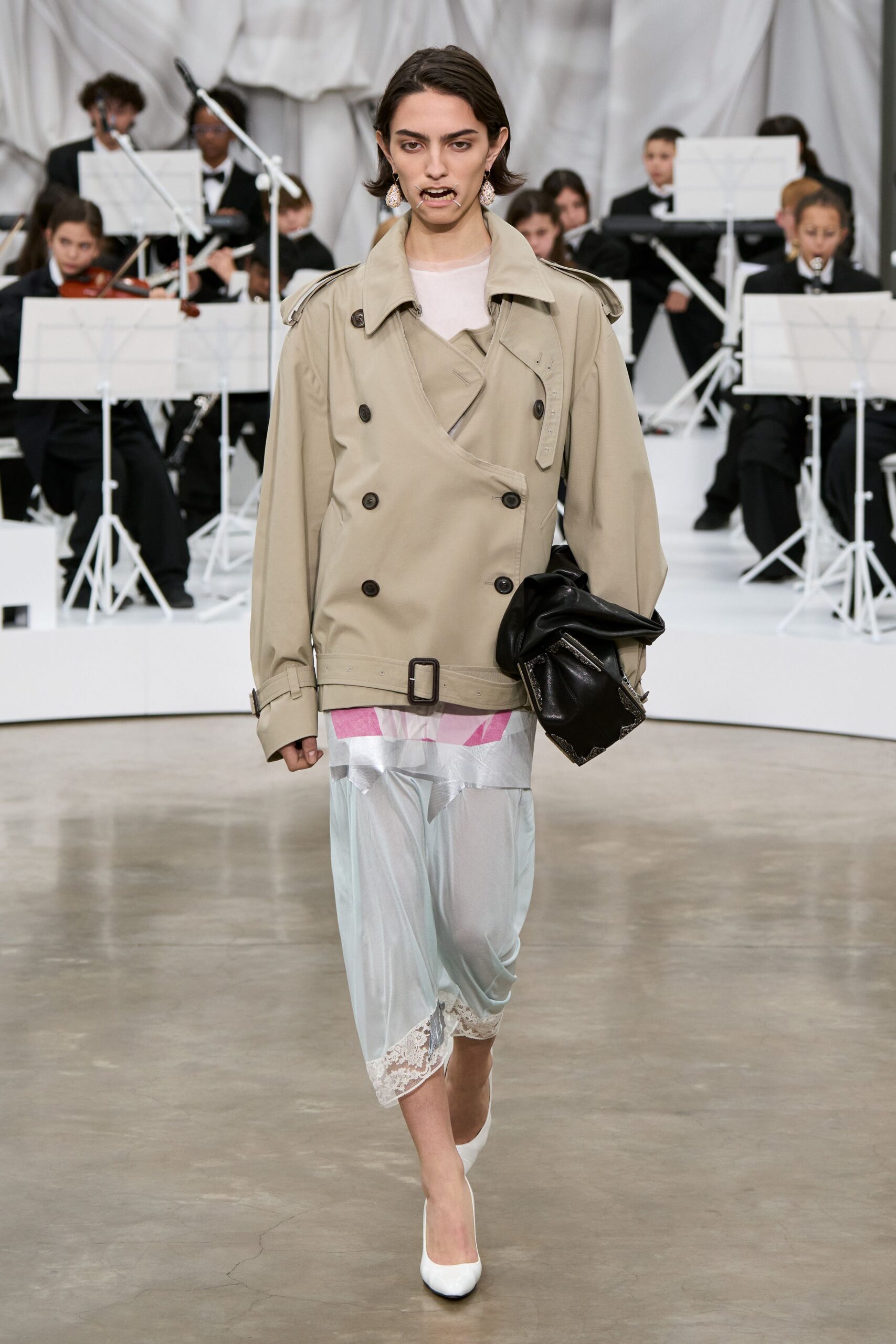 beige cotton long-sleeve collared oversized belted trench