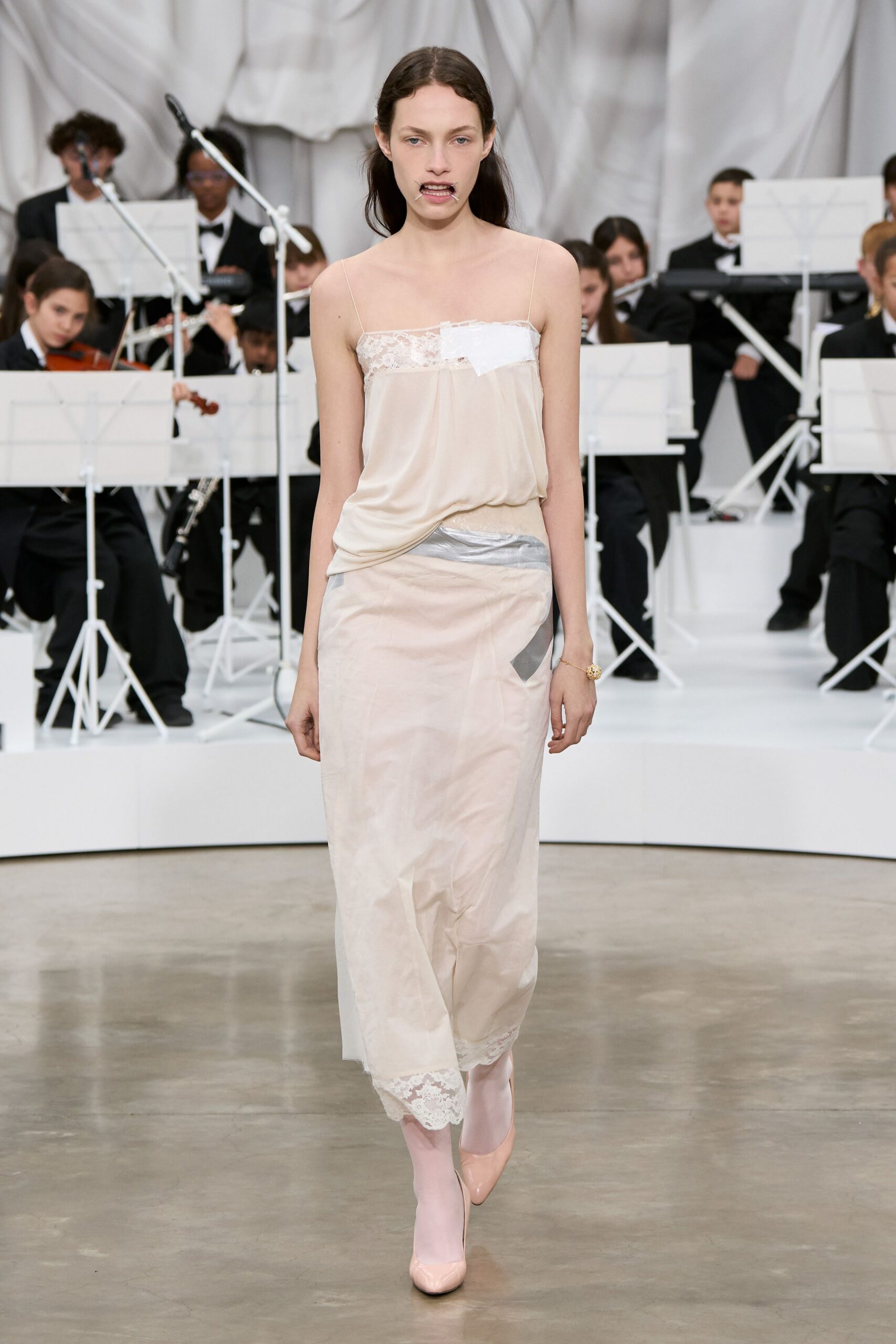 white silk sleeveless v-neck fitted layered sheer dress