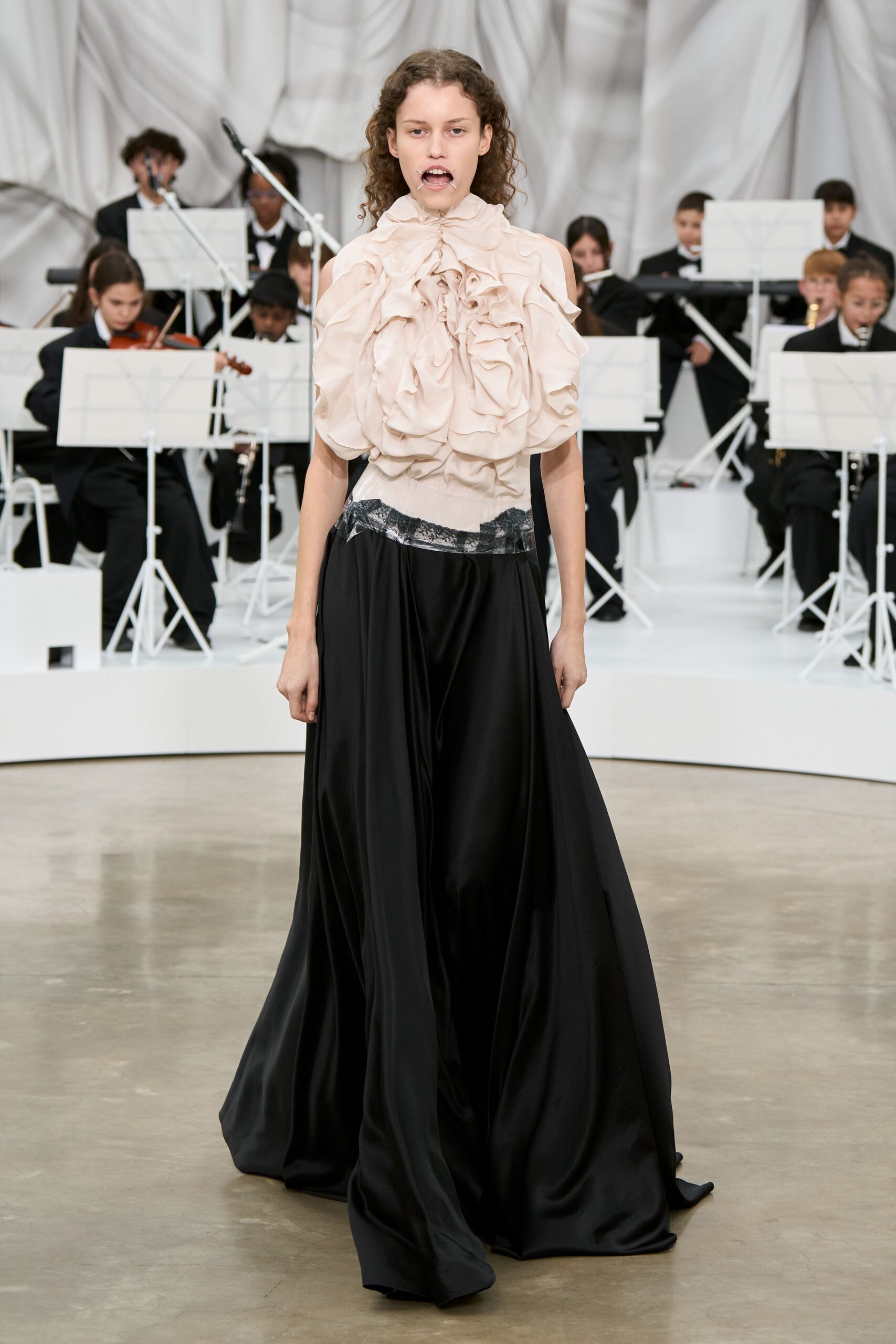 black satin fitted flowing maxi skirt