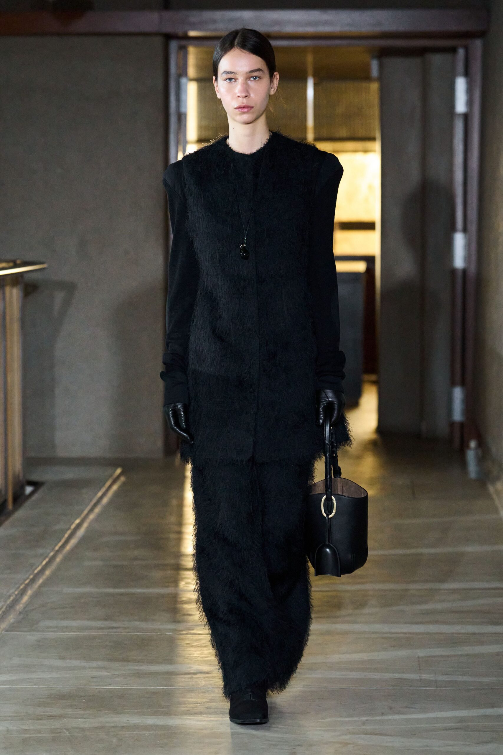 black fur relaxed straight-leg pants