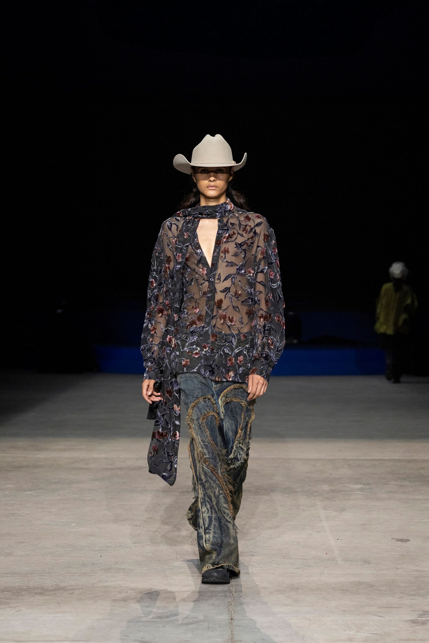 blue chiffon long-sleeve collared relaxed floral layered shirt