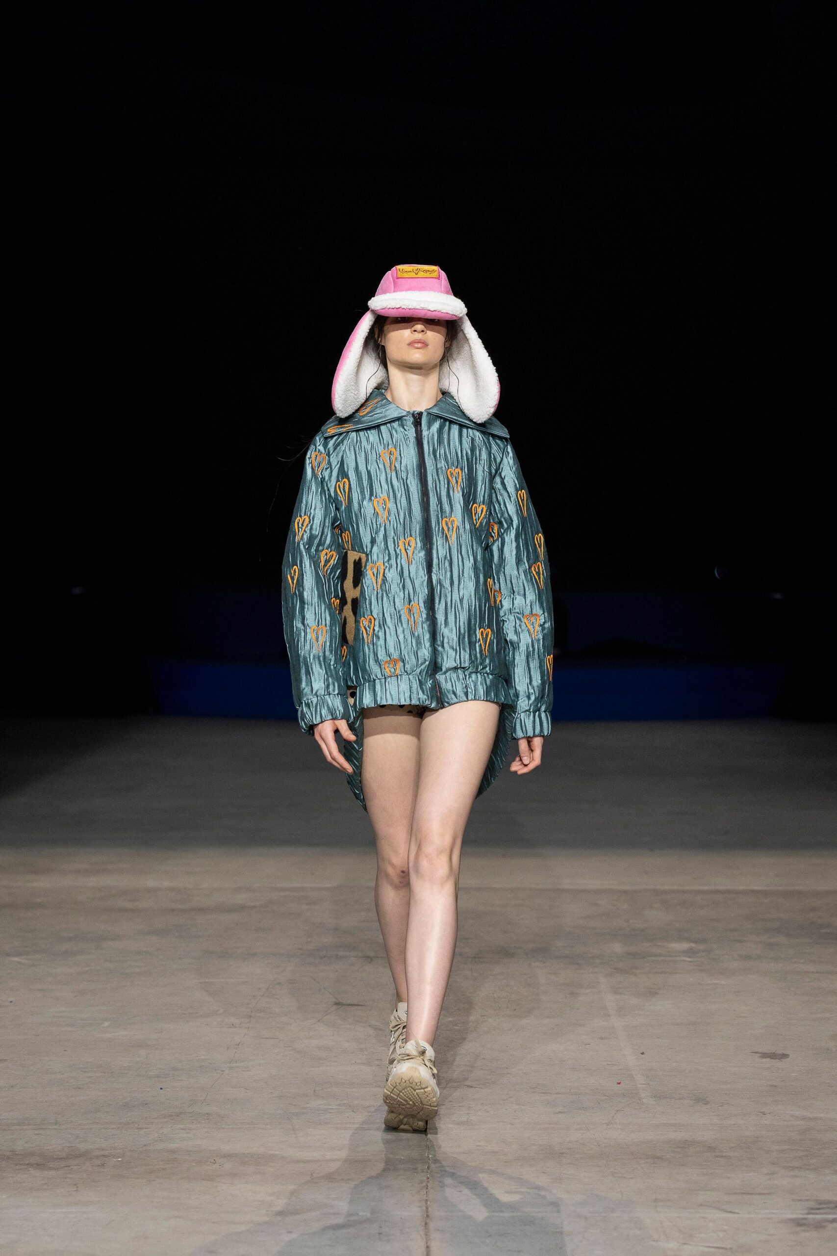 blue cotton long-sleeve collared oversized embroidered jacket