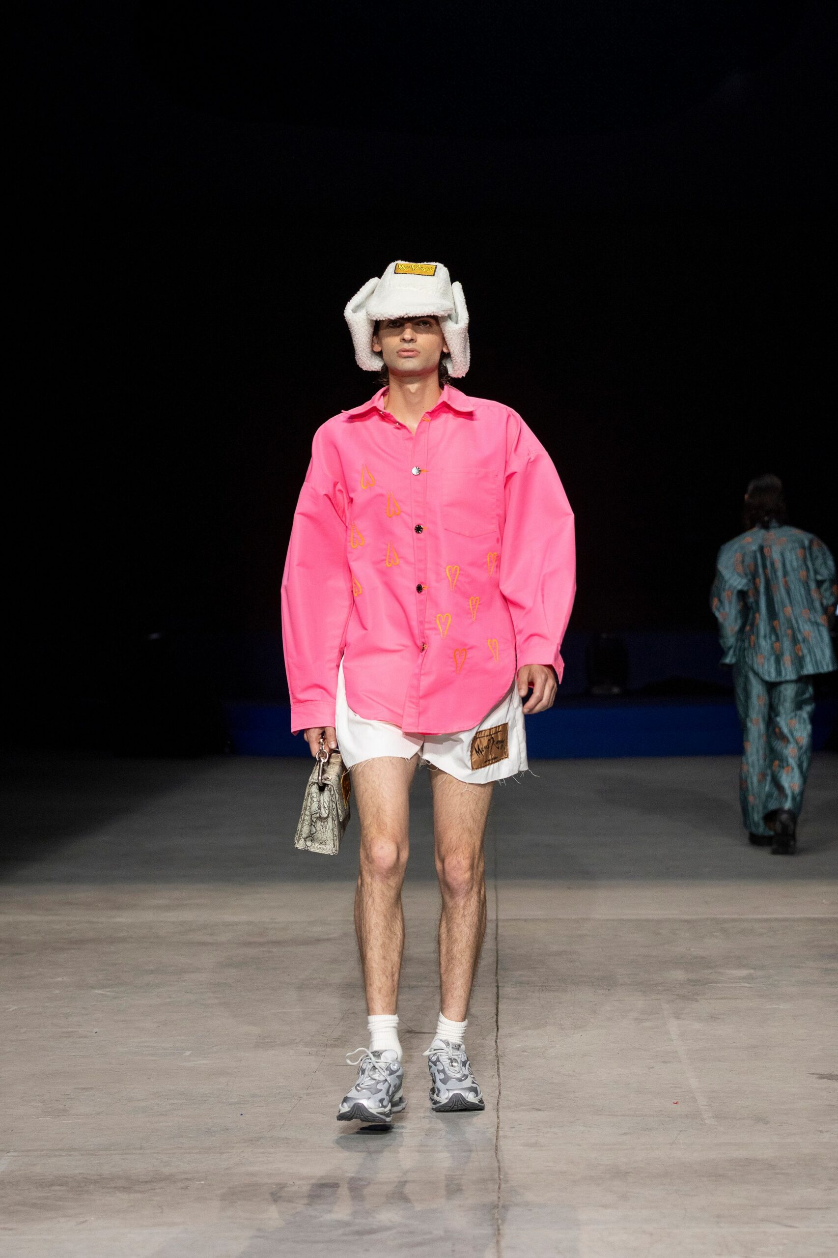 pink cotton long-sleeve collared oversized embroidered shirt