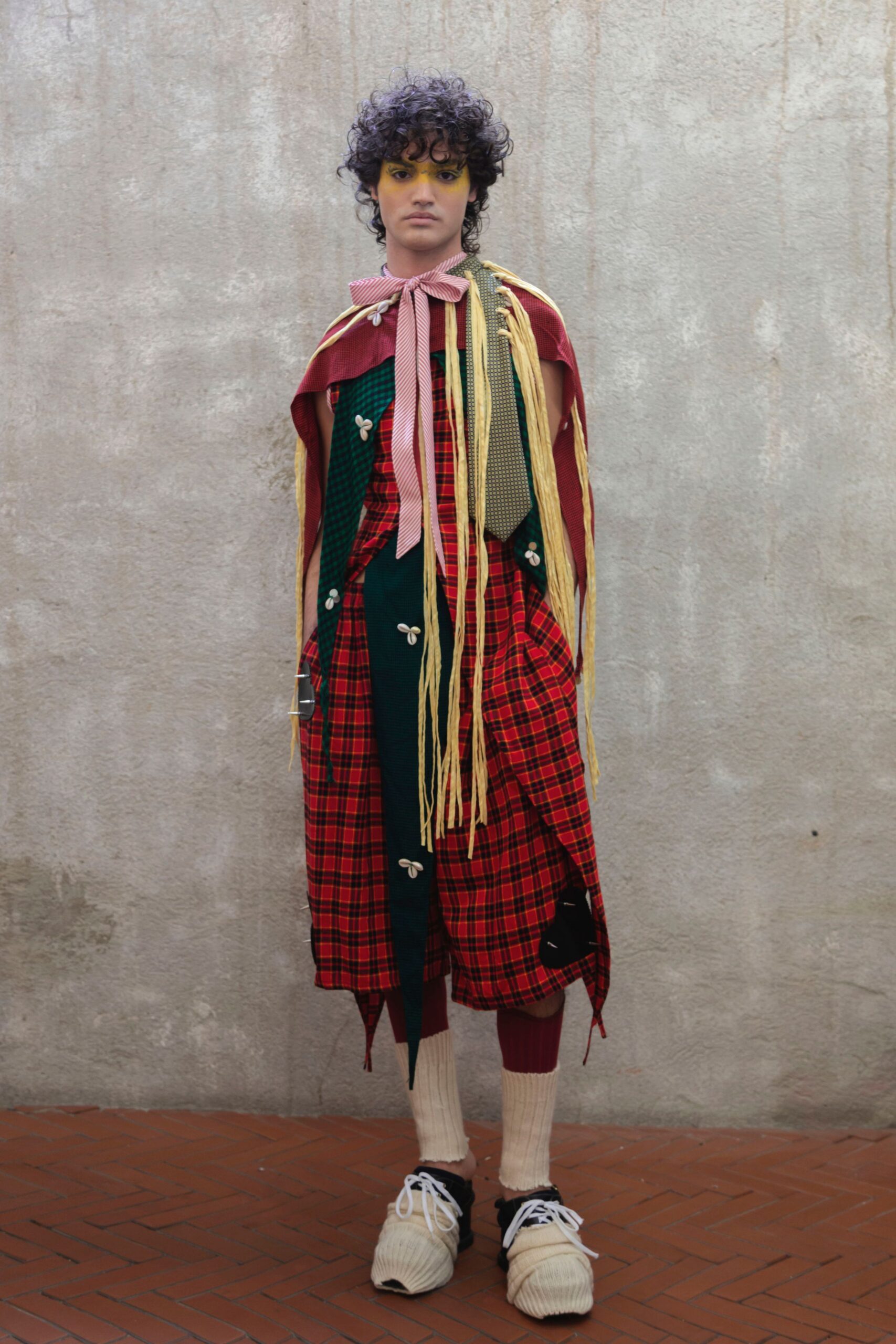 red cotton sleeveless collared relaxed checked layered dress