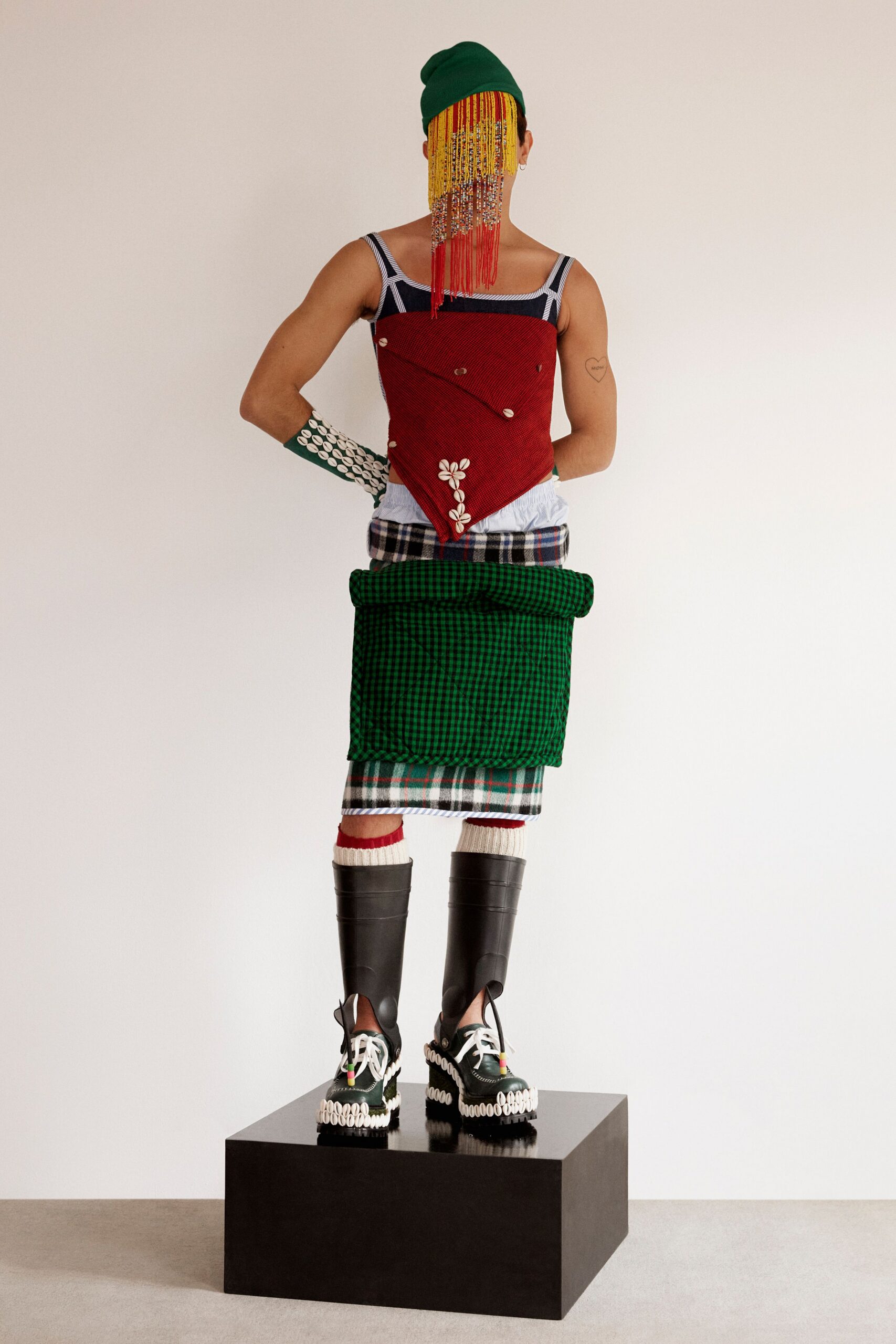 green cotton fitted pencil skirt