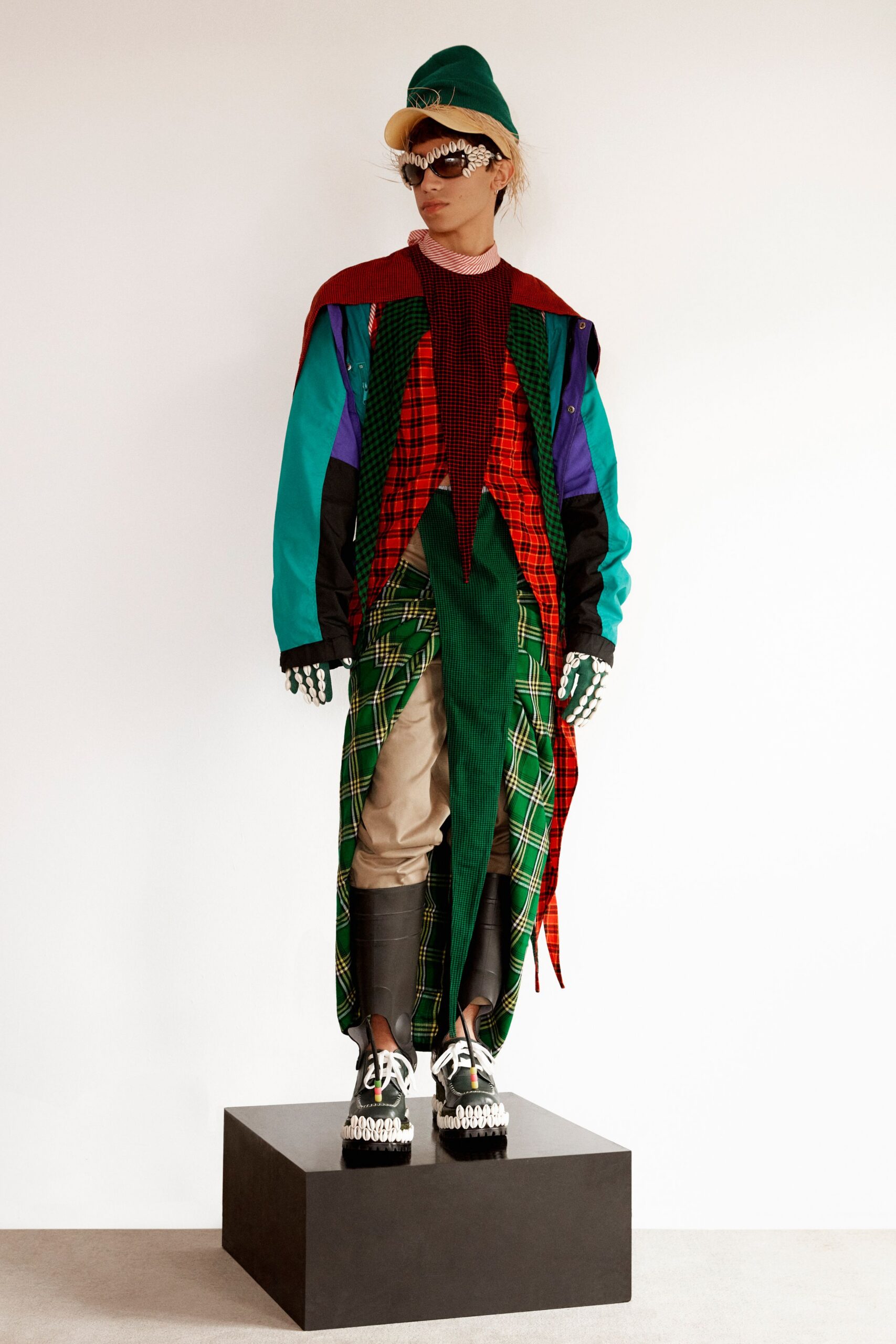 color-blocked coat with embellished shoes