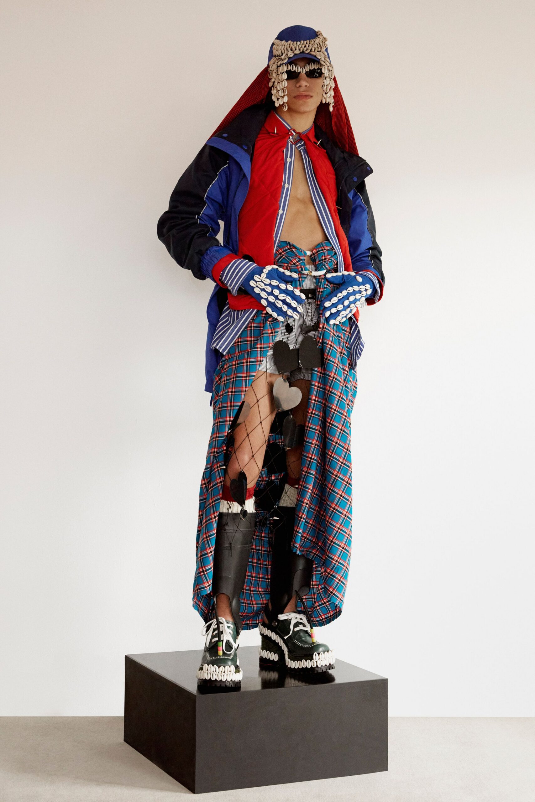 red cotton relaxed checked skirt