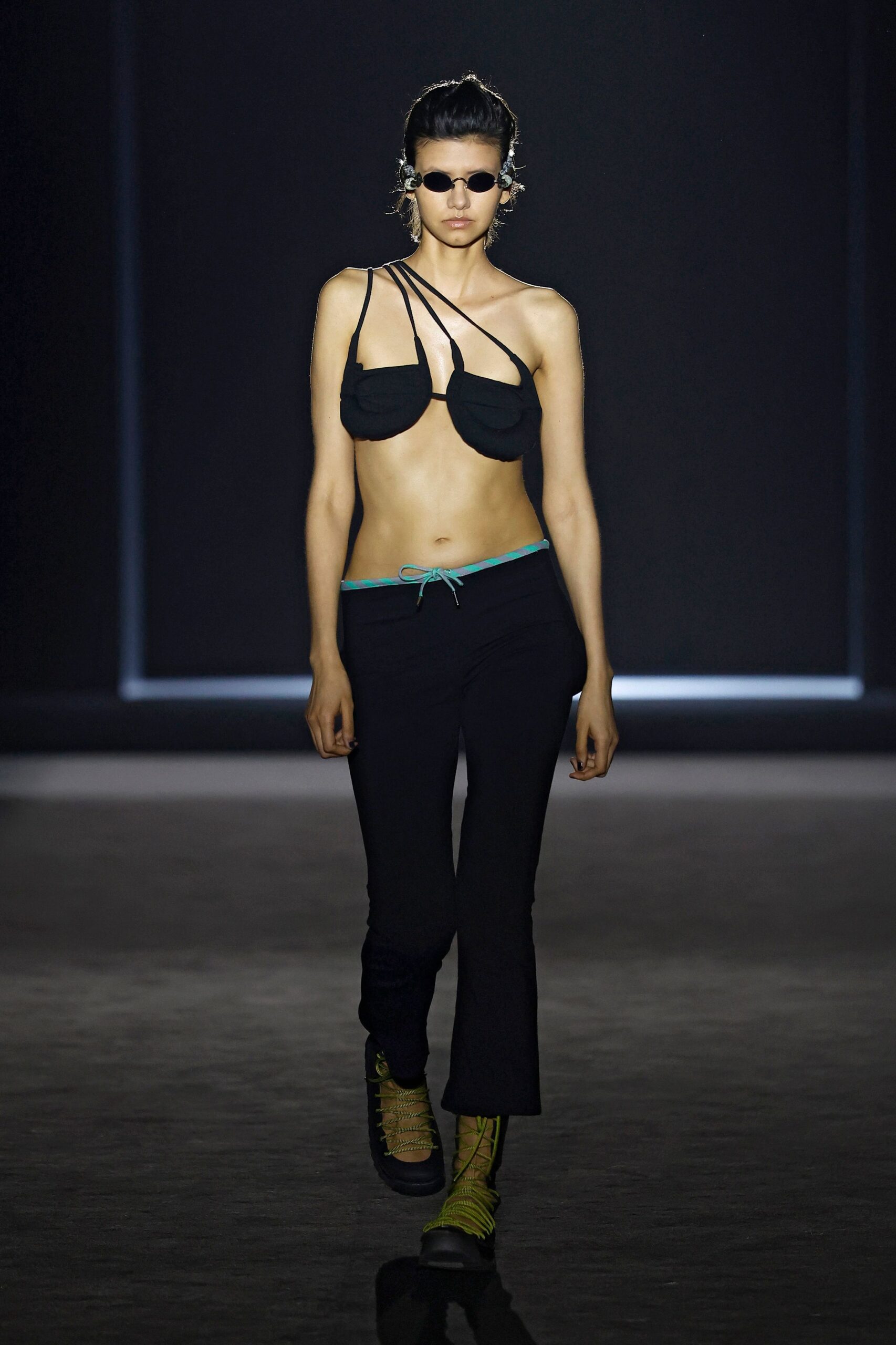 black cotton fitted straight-leg pants