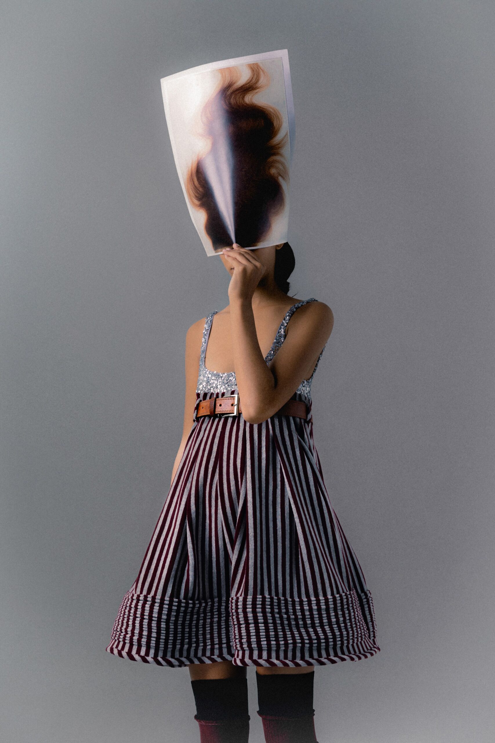 red cotton sleeveless v-neck fitted striped pleated dress