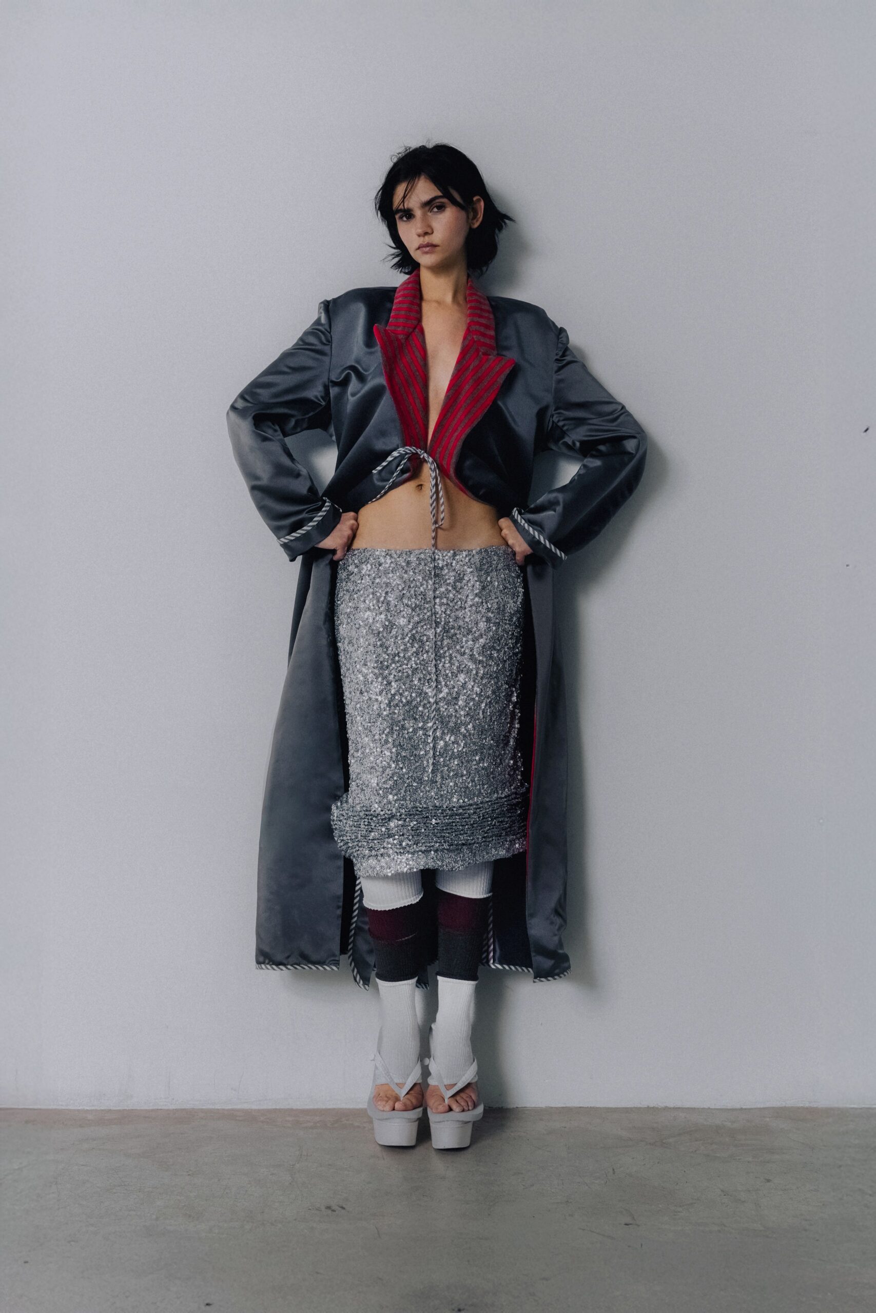 gray faux-fur fitted tiered skirt