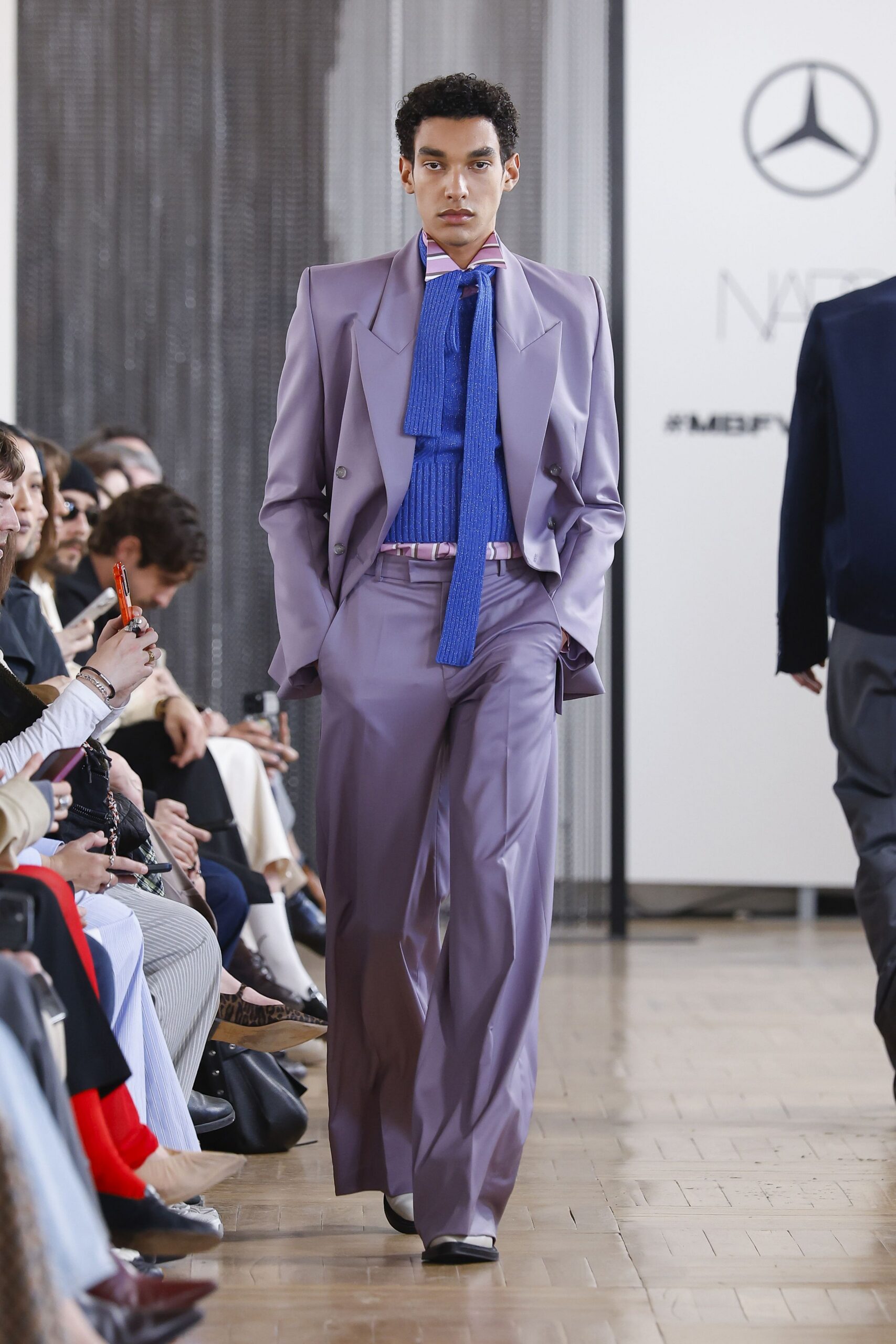 purple tailored wide-leg pants