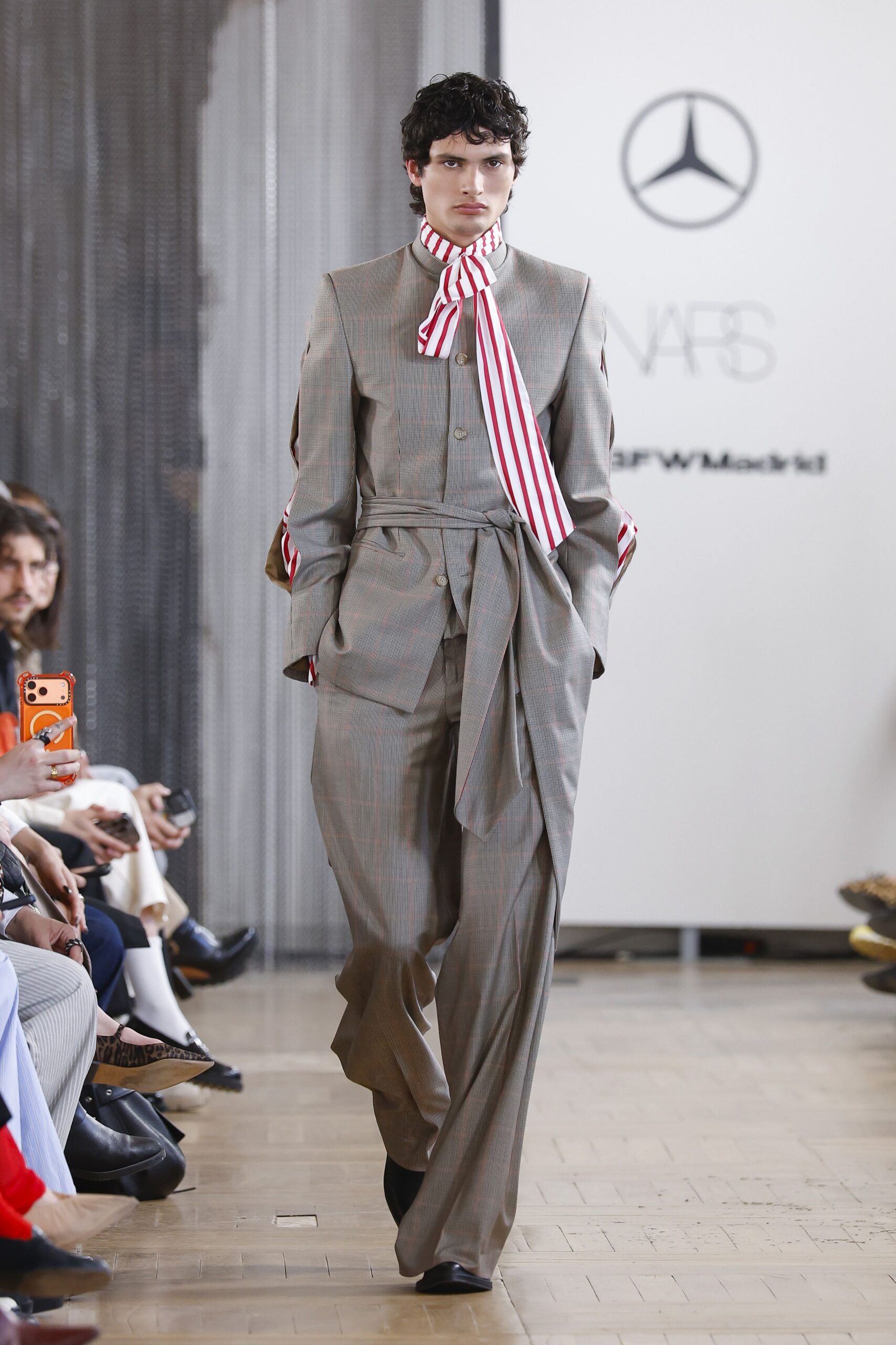 gray wool long-sleeve collared tailored striped buttoned suit