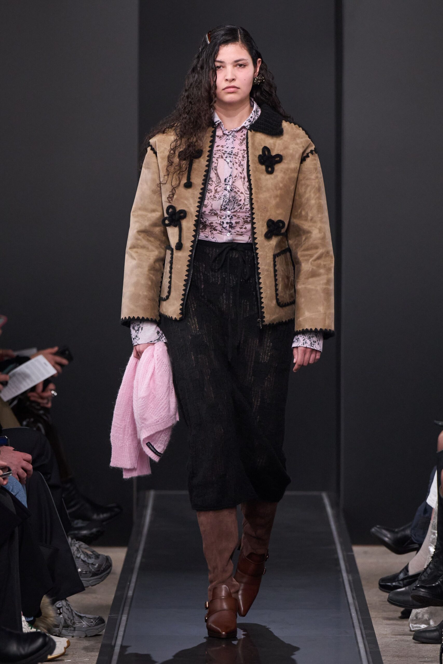 brown suede long-sleeve collared fitted buttoned jacket