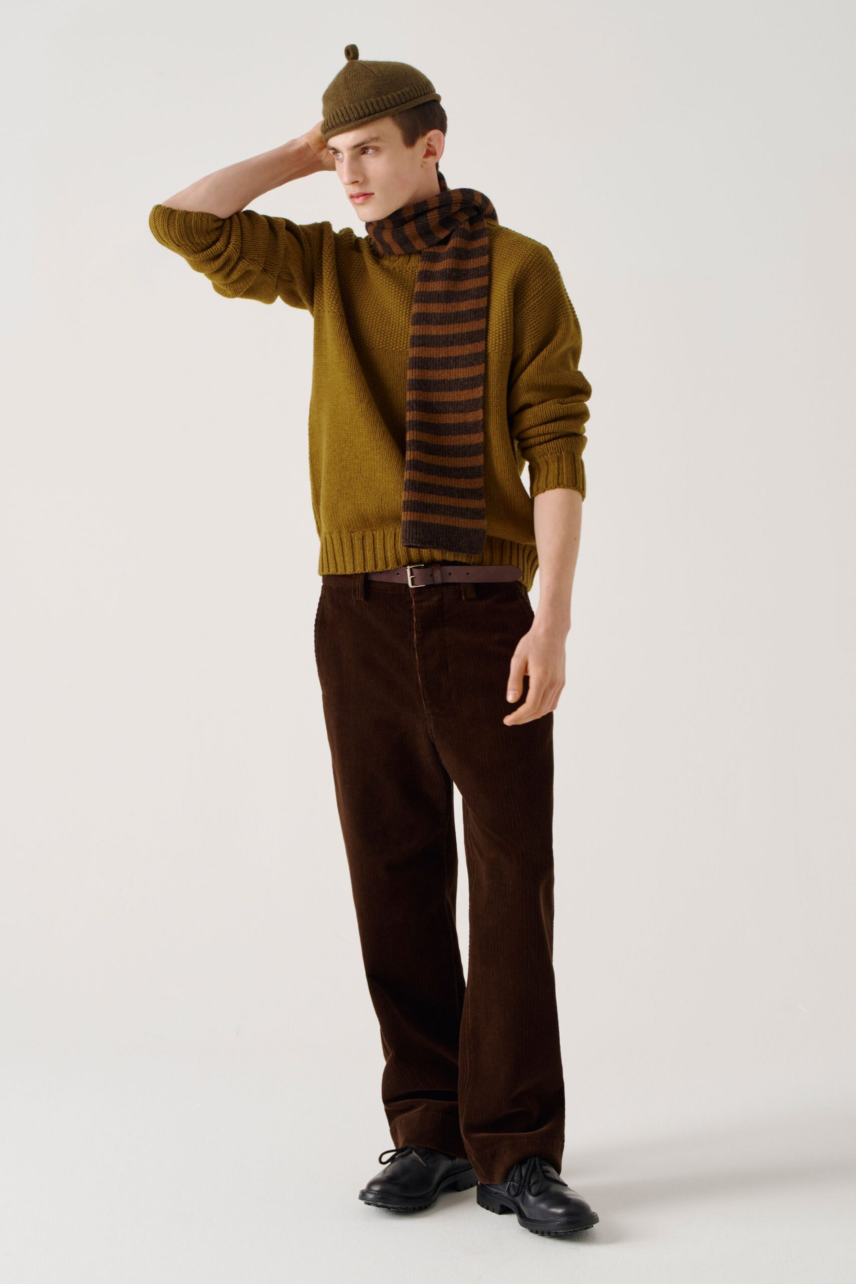 brown wool striped scarf