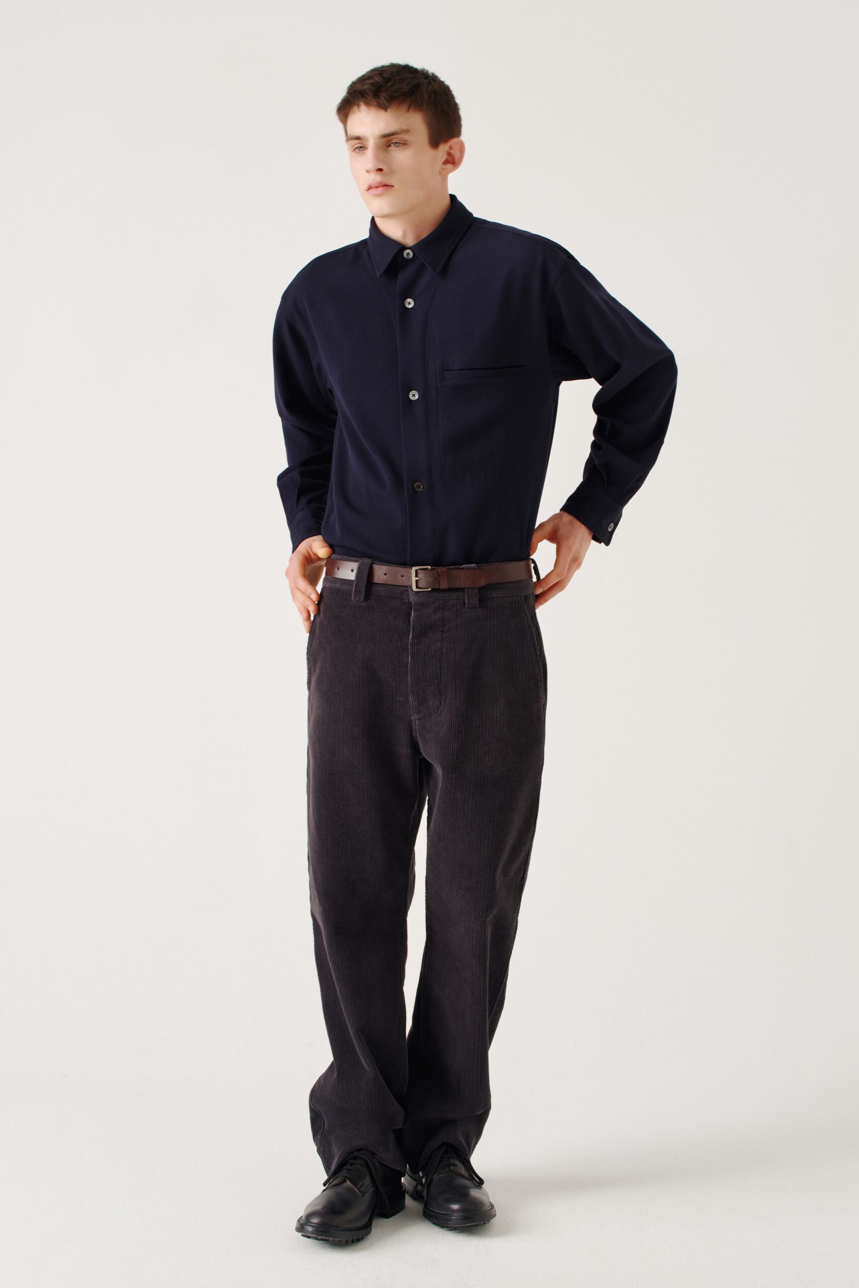 black cotton relaxed straight-leg pants