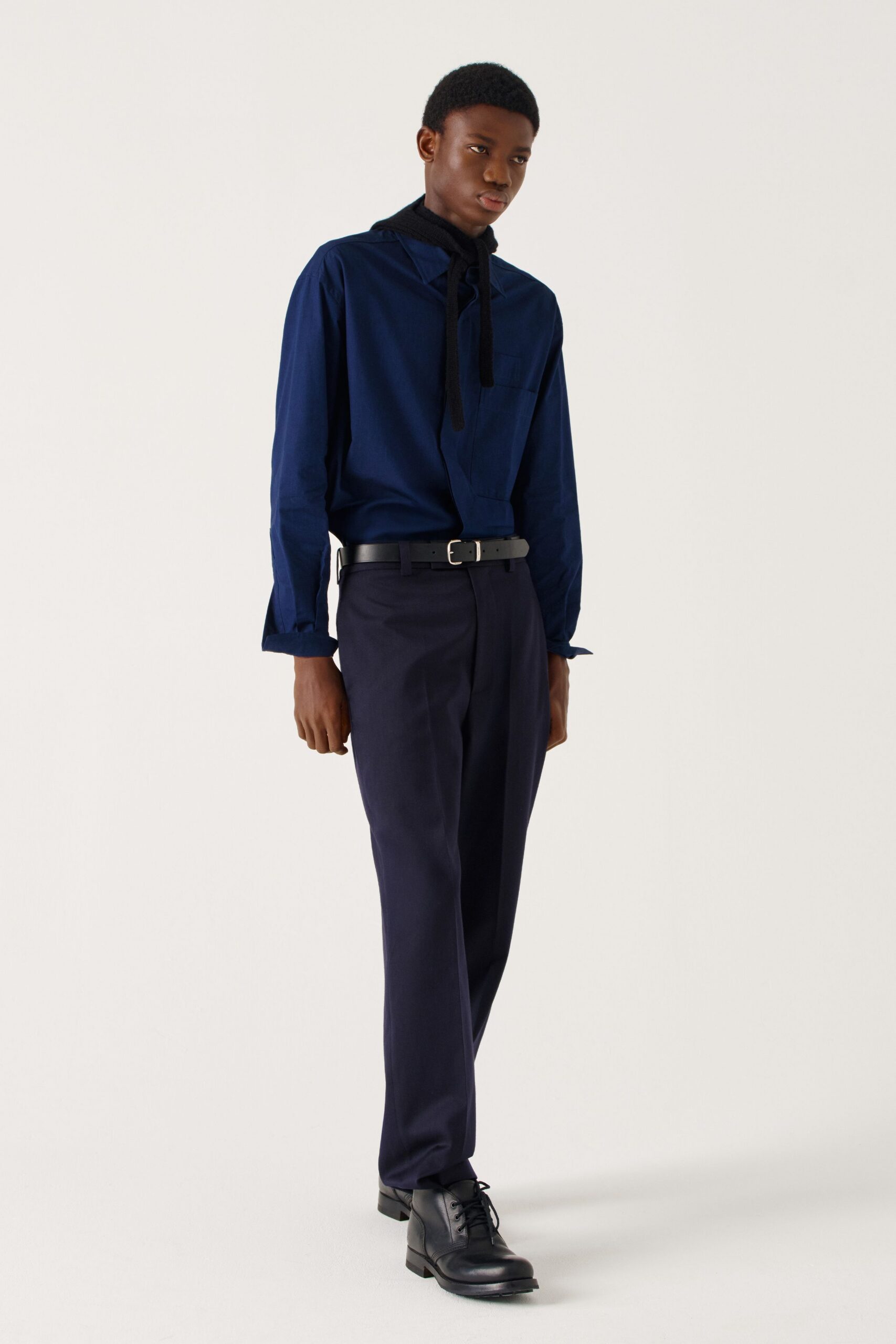 black cotton tailored straight-leg pants