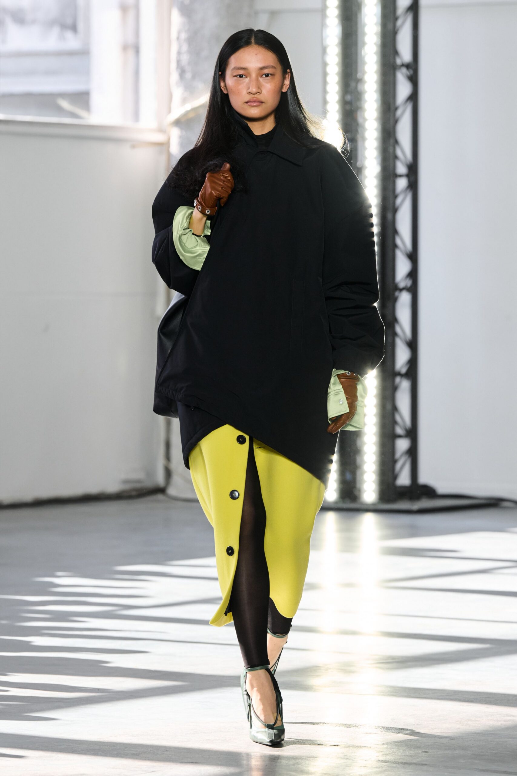 yellow cotton asymmetric fitted buttoned midi dress