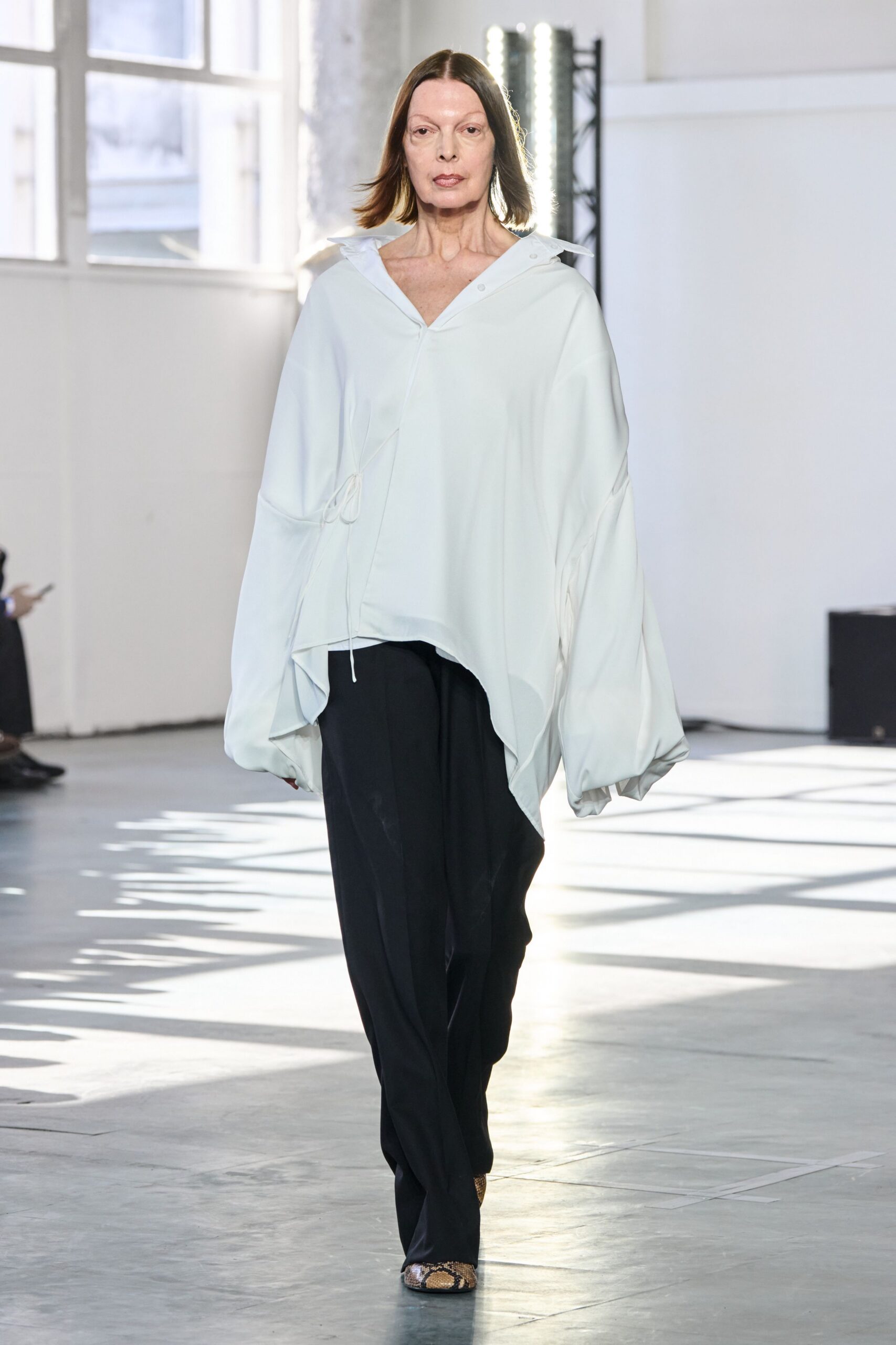 white cotton long-sleeve hooded oversized draped hoodie