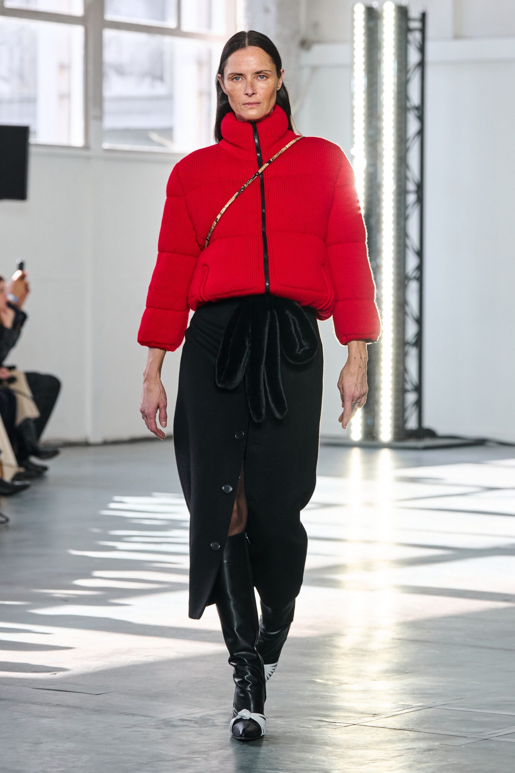 red cotton long-sleeve collared fitted zippered jacket