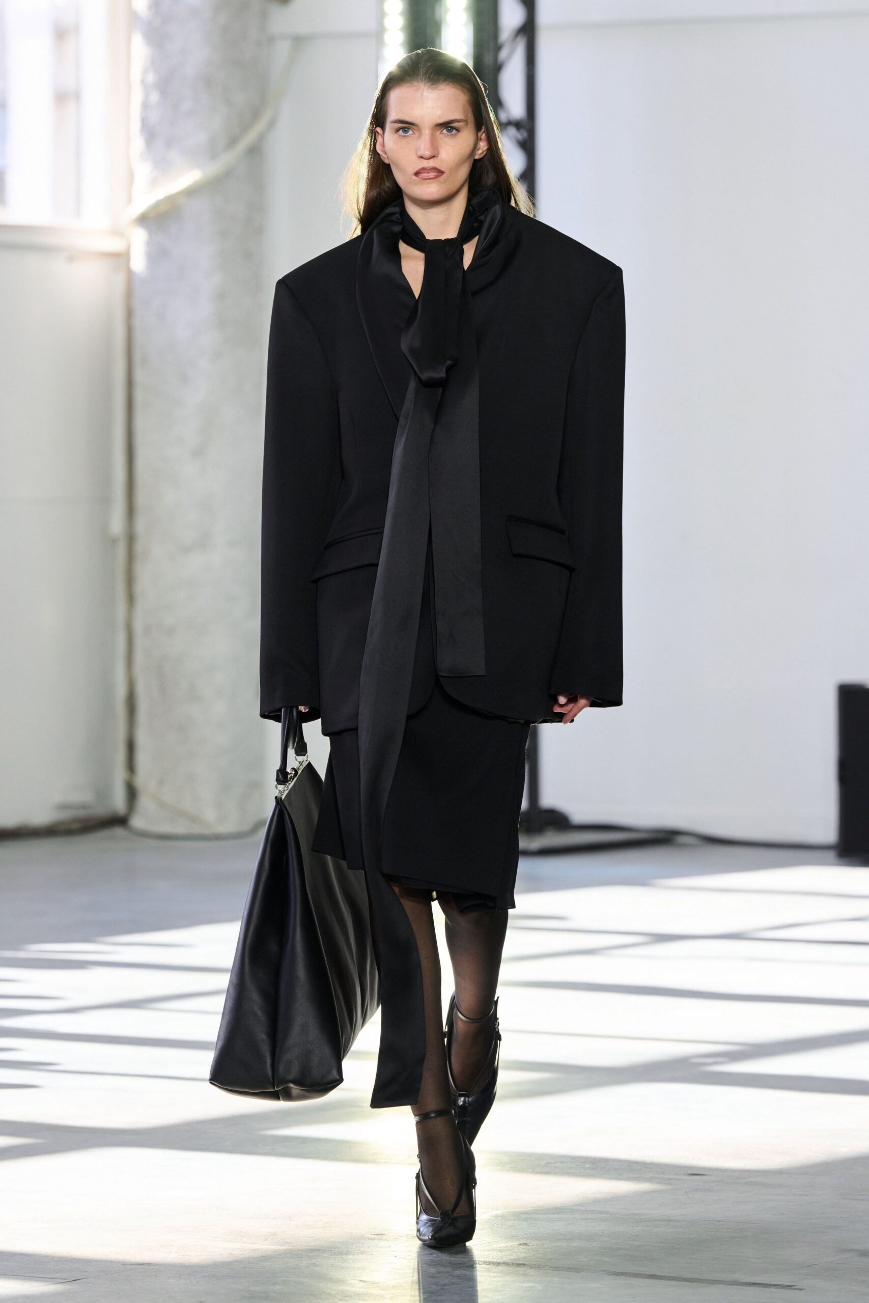 black wool long-sleeve v-neck fitted pencil midi dress