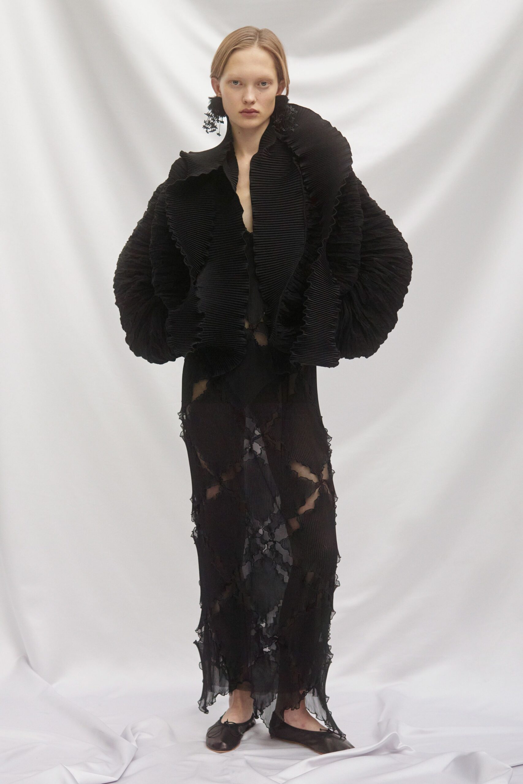 black chiffon sleeveless v-neck fitted layered sheer dress