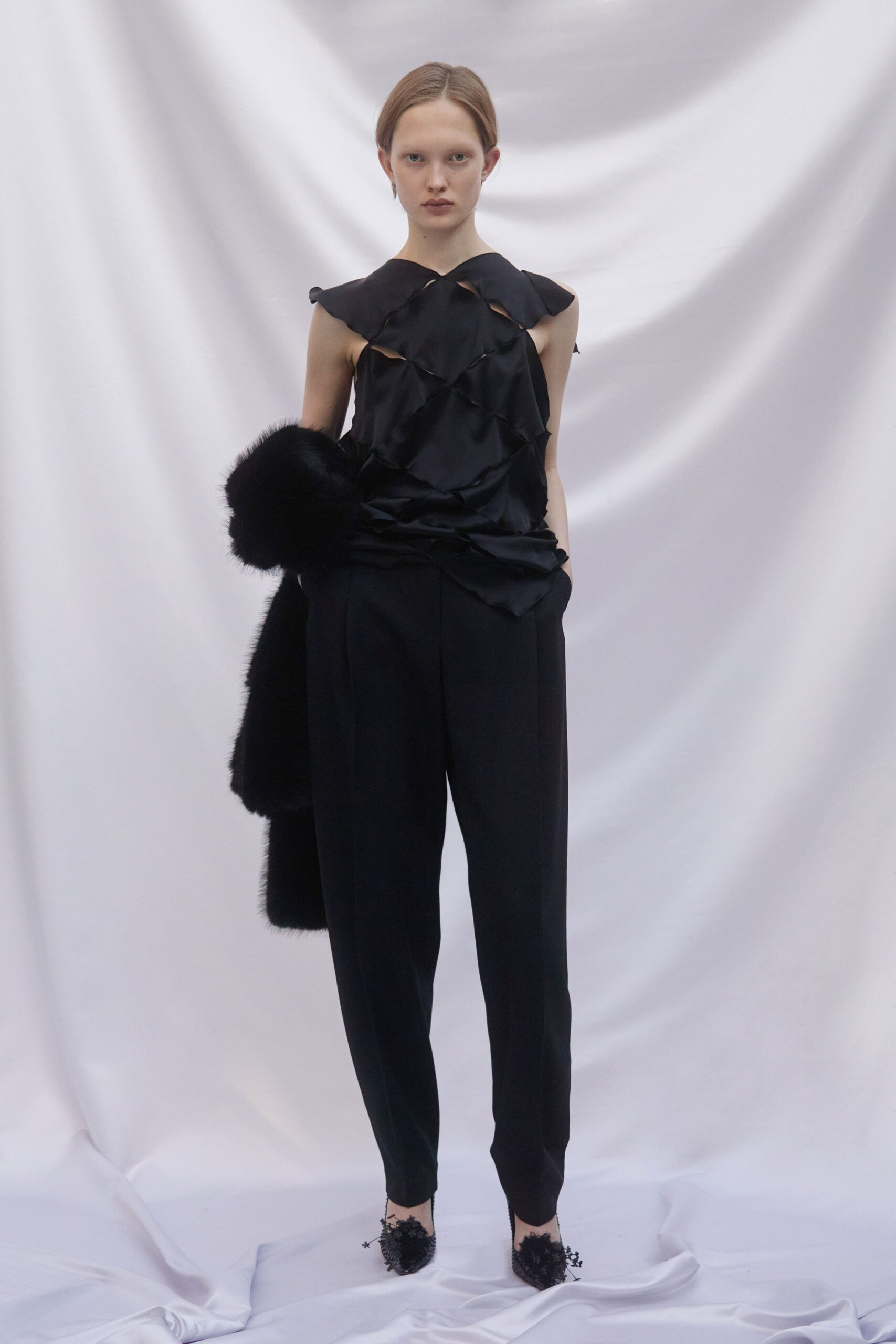 black faux-fur long-sleeve oversized coat