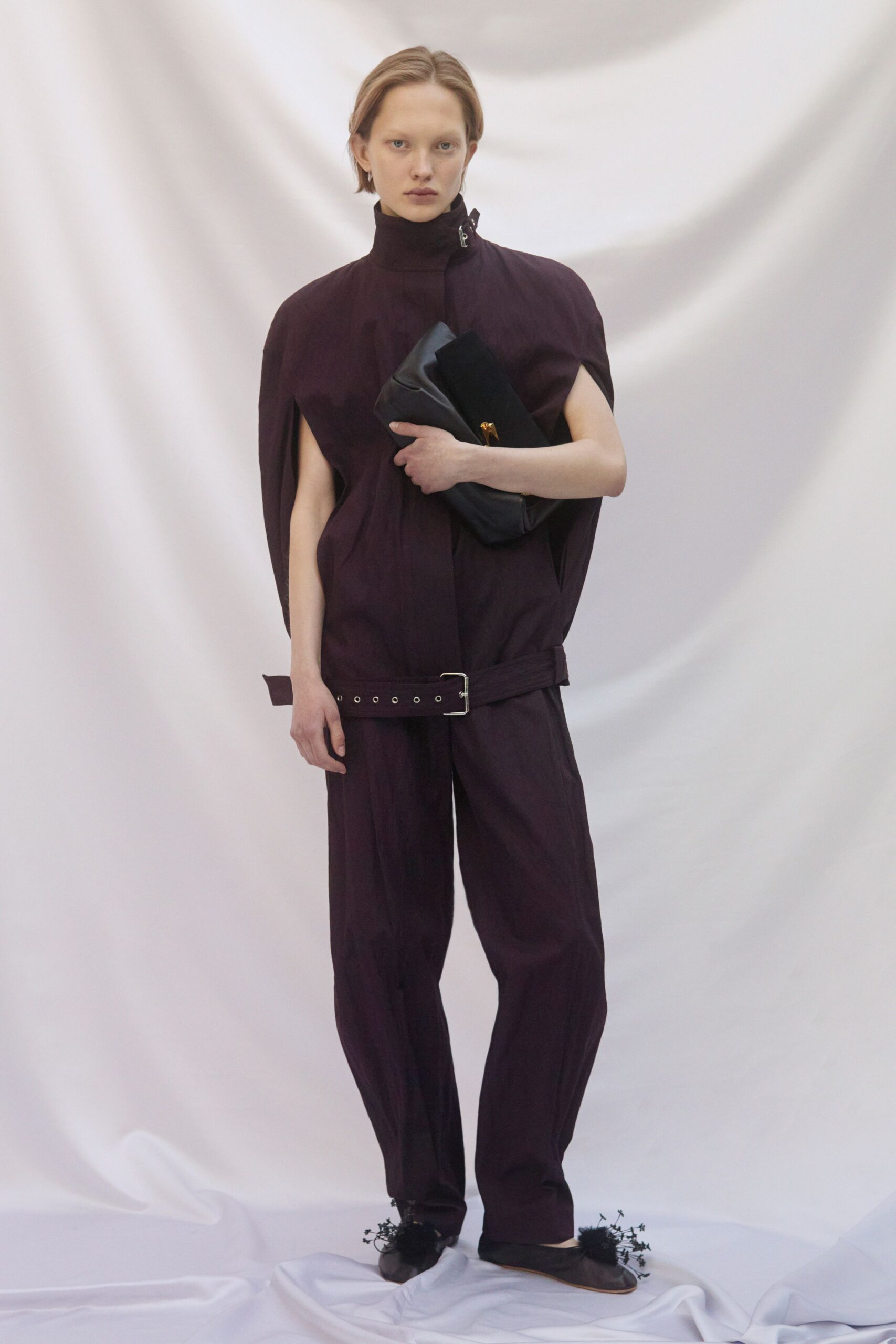 purple cotton relaxed high-waisted zippered pants