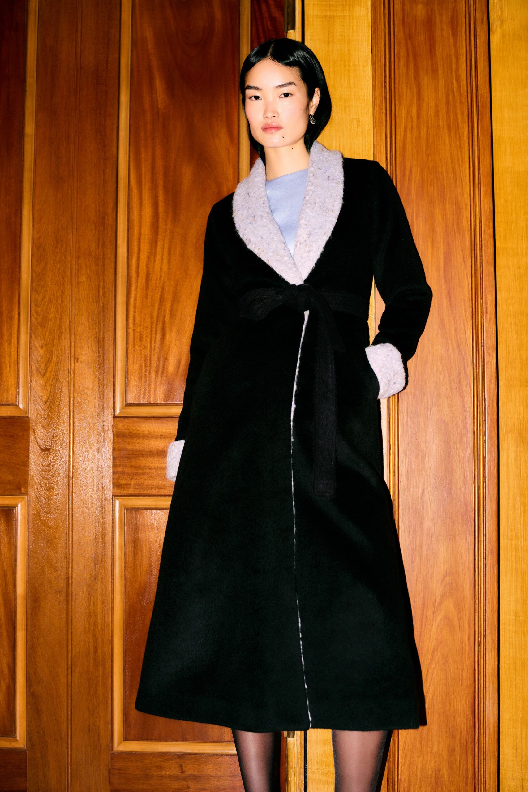 black wool belted coat