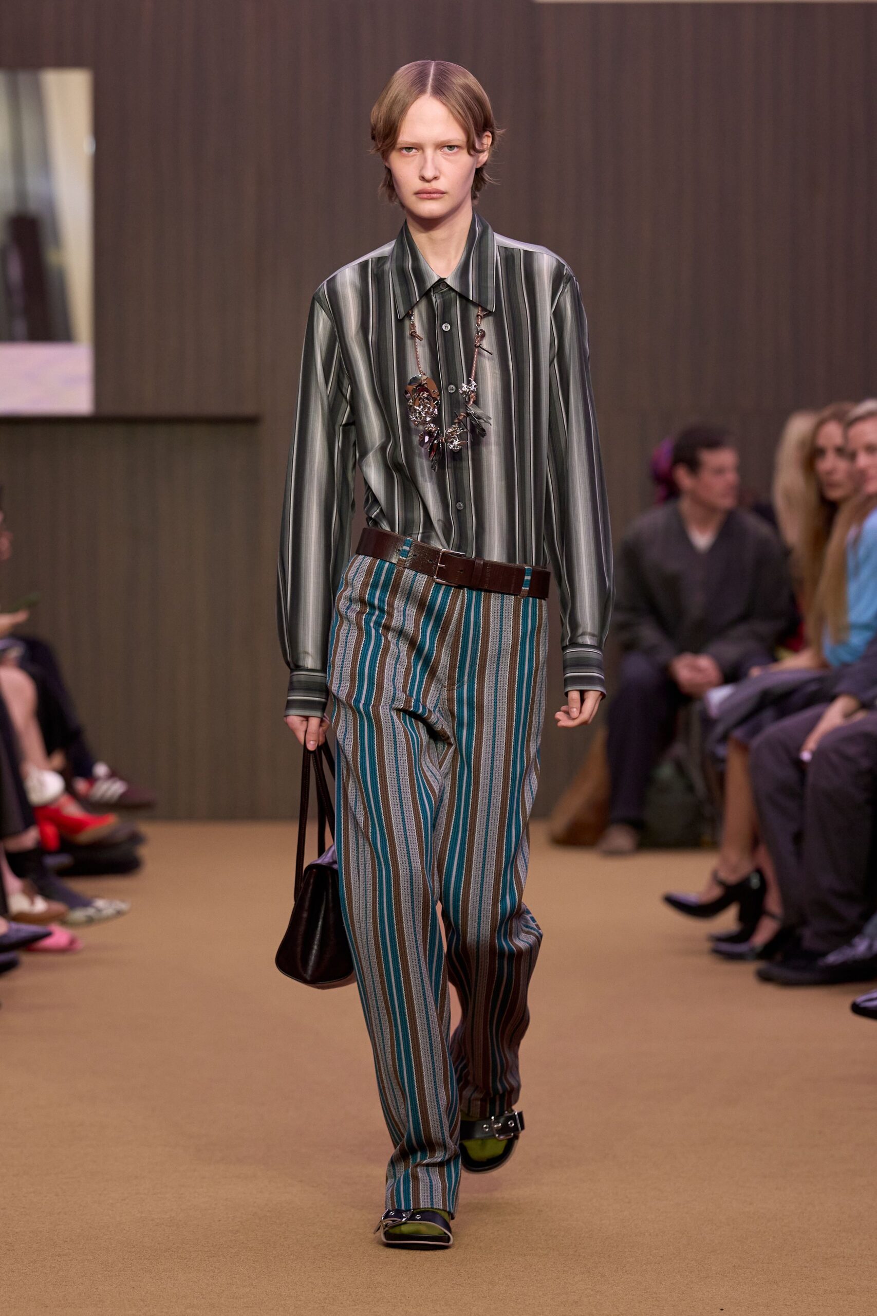 striped shirt and relaxed pants