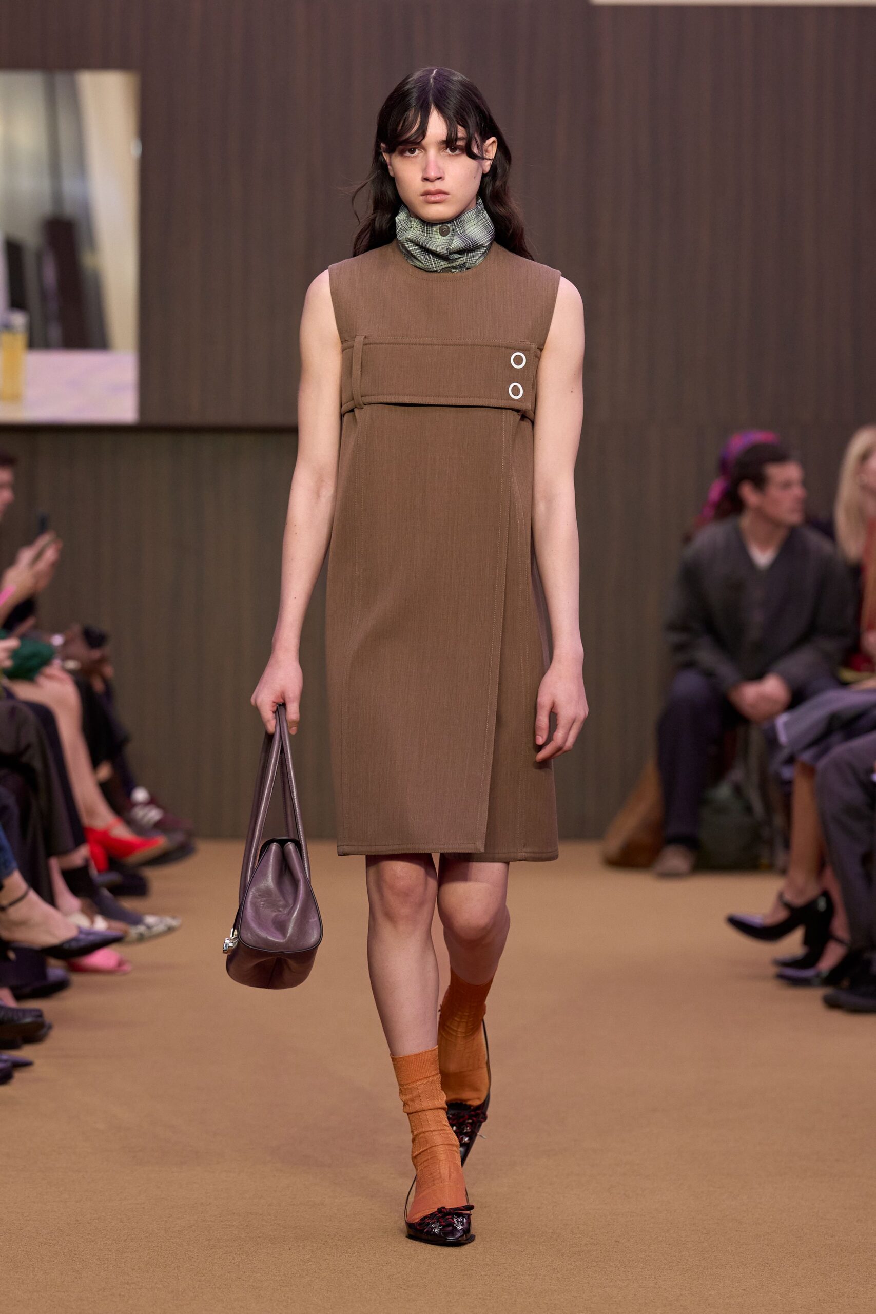 brown cotton sleeveless collared fitted buttoned mini dress