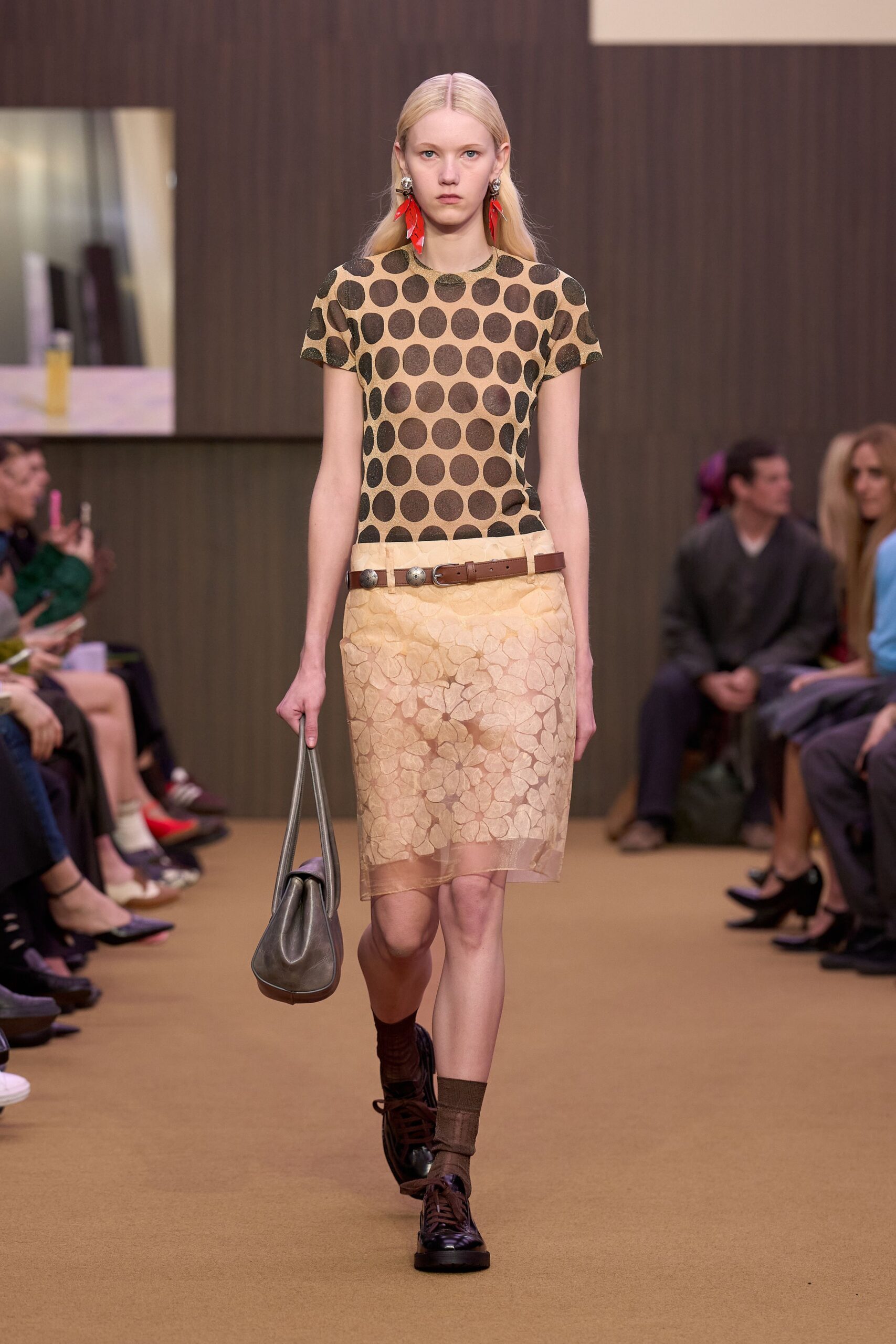 beige vinyl fitted straight-leg sheer skirt