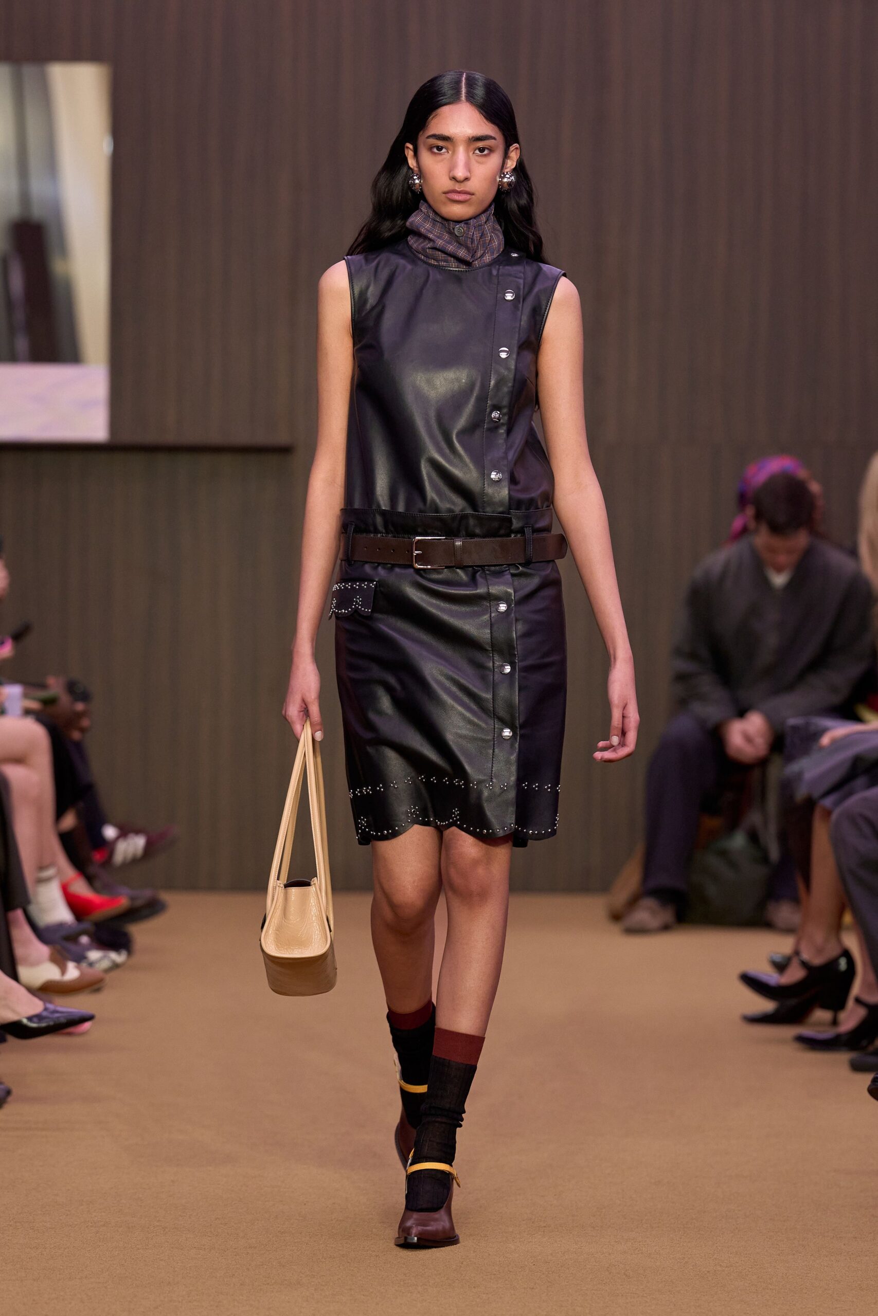 black leather sleeveless collared fitted buttoned mini dress