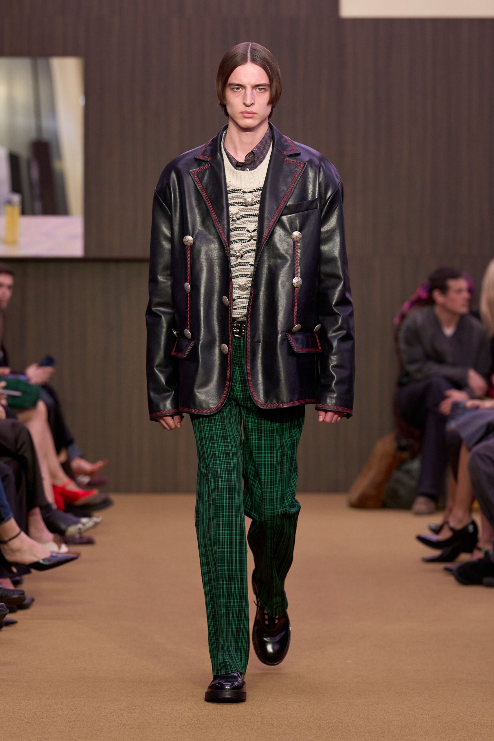 black leather long-sleeve collared oversized buttoned jacket