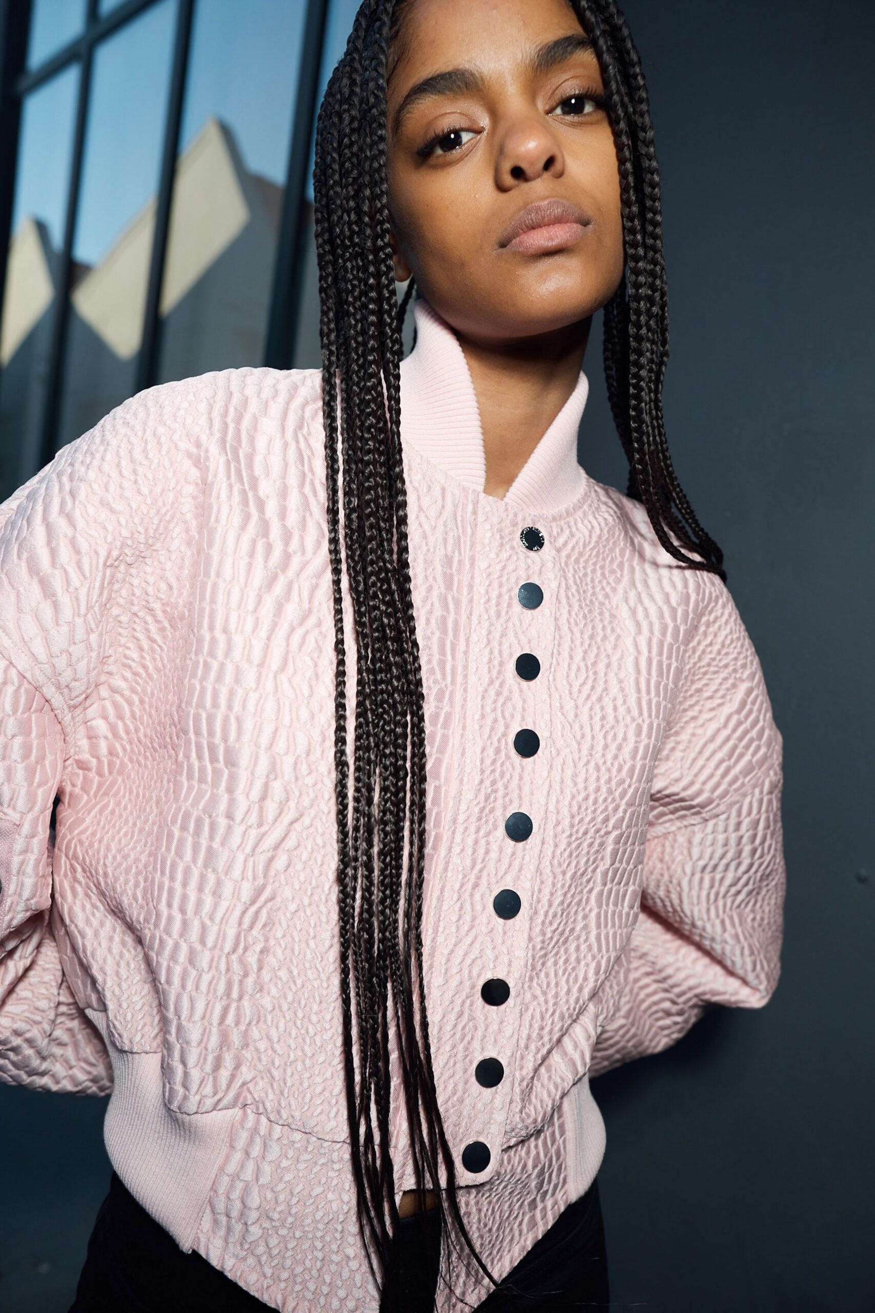 pink textured relaxed jacket