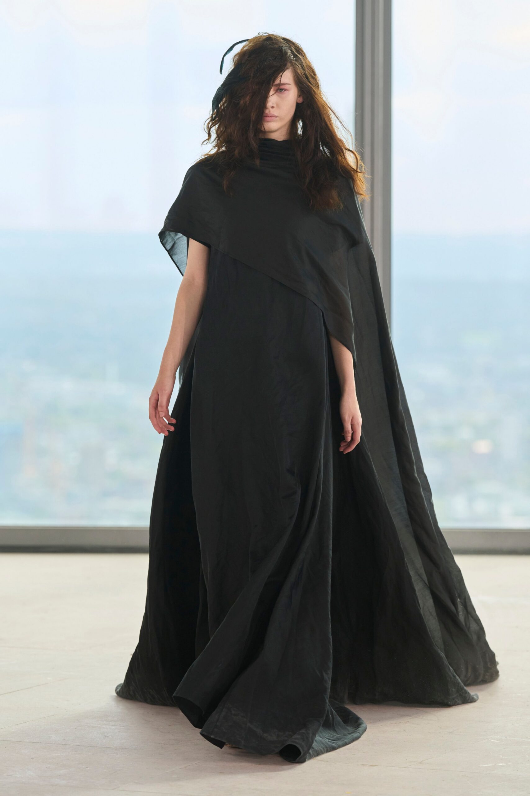 black silk sleeveless gown