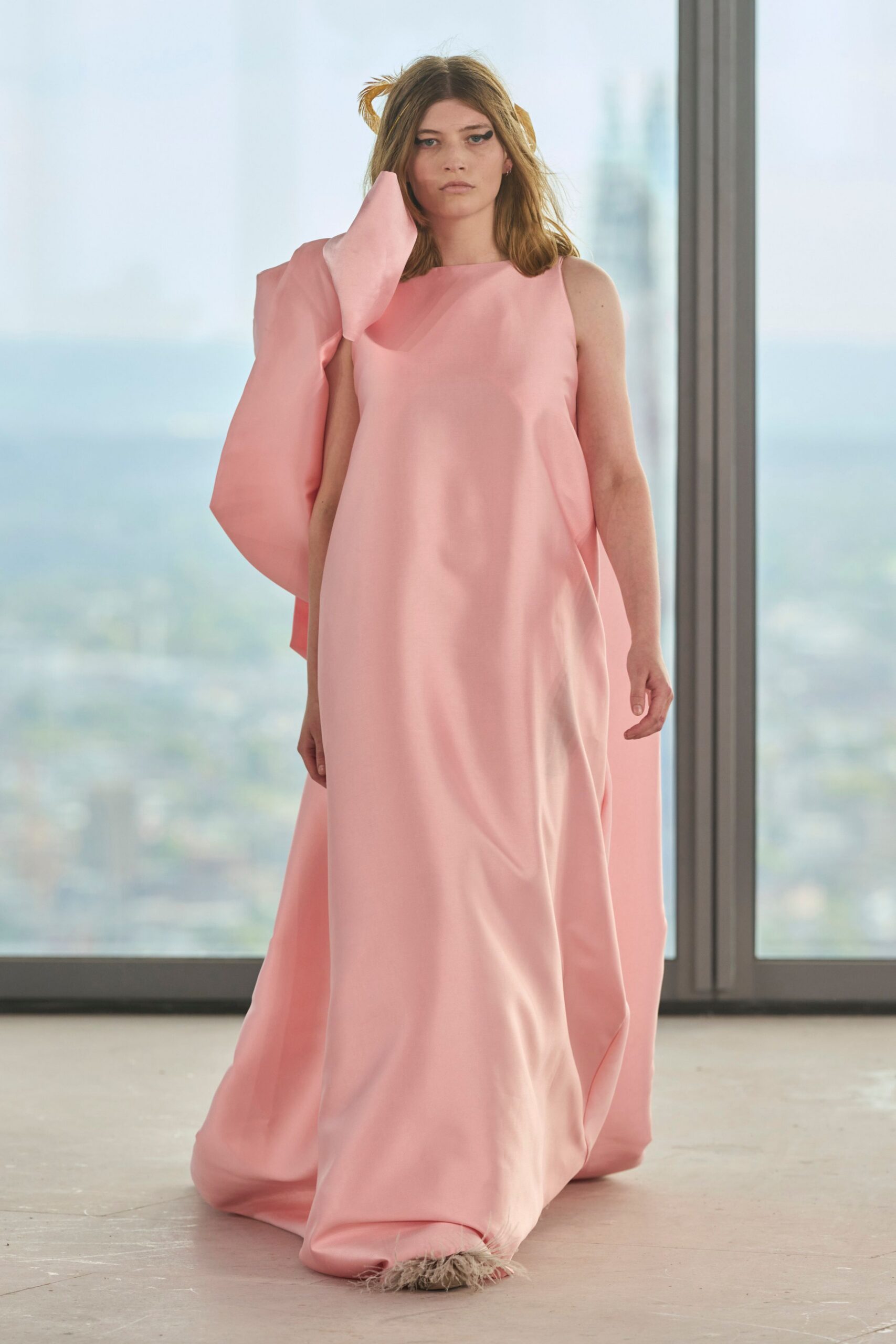 pink silk sleeveless gown