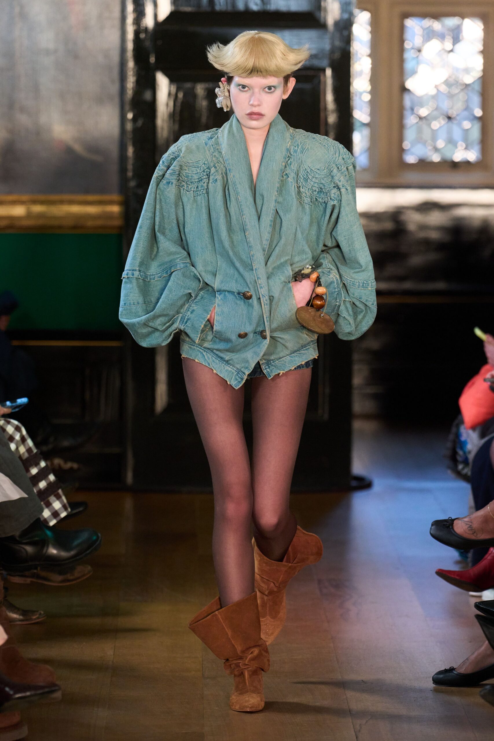 oversized denim jacket with shorts