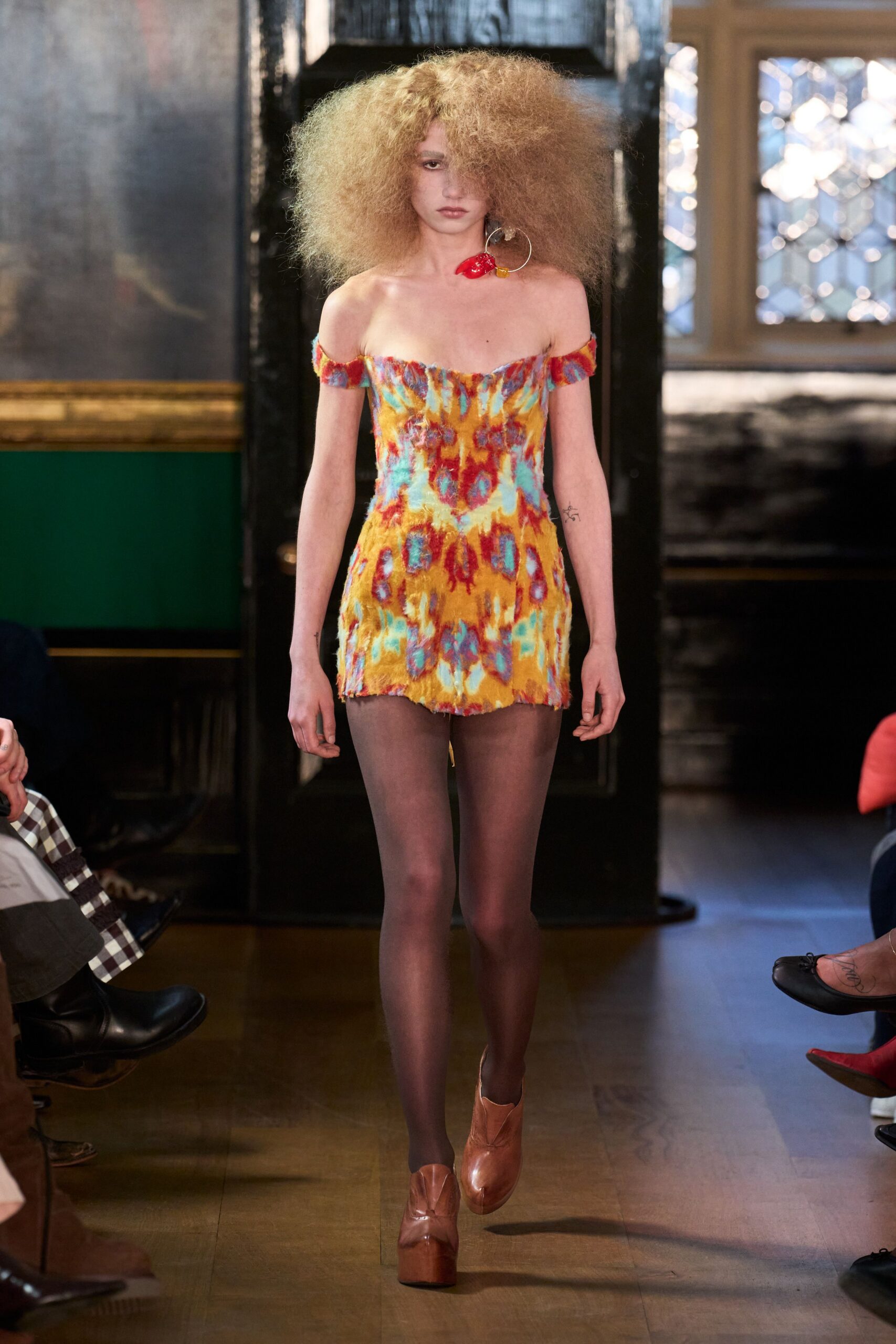 colorful mini dress with platform shoes